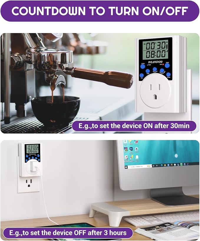 Timer Outlet, Nearpow Multifunctional Infinite Cycle Programmable Plug-in Digital Timer Switch with 3-Prong Outlet for Appliances, 15A/1800W