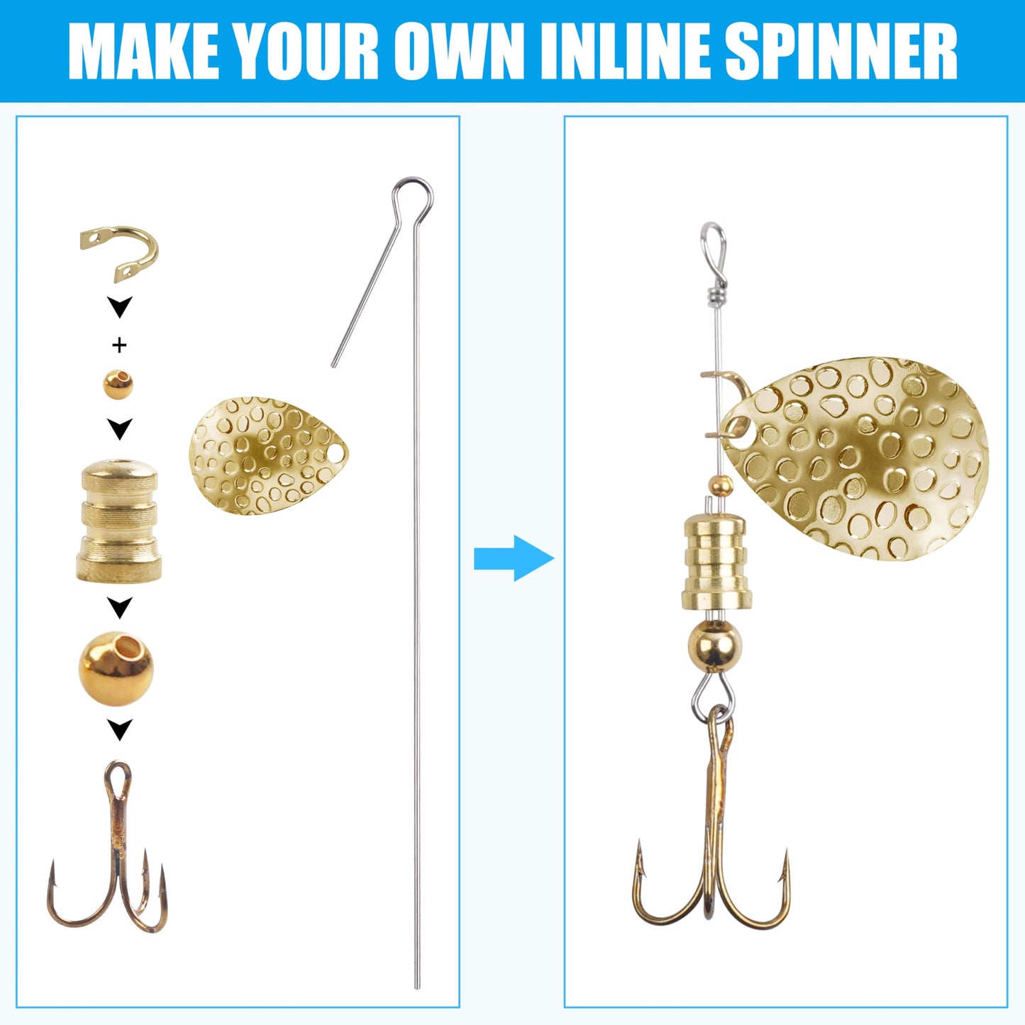 Fishing Spinner Lure Making Kit,140pcs Inline Spinner Making Supplies Kit DIY Spinnerbaits Accessory Pliers Spinner Blade Clevis Wire Shaft Treble Hooks Beads Fishing Spoon Rigs Tackle Set
