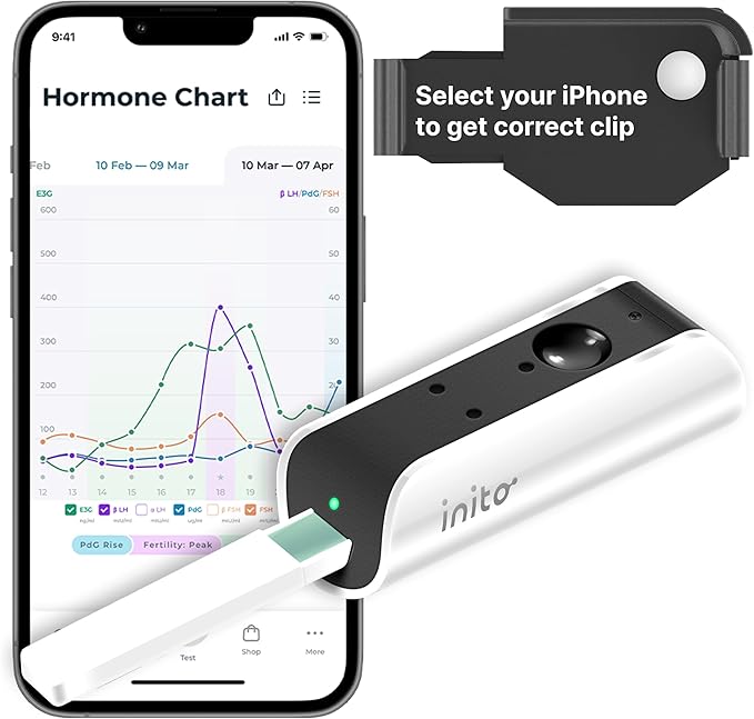 Inito Fertility Monitor & Hormone Tracker for Women | Estrogen, LH, PdG (Urine Metabolite of progesterone), FSH | Track and Confirm Ovulation | Includes 15 Test Strips (iPhone 7 Plus / 8 Plus)