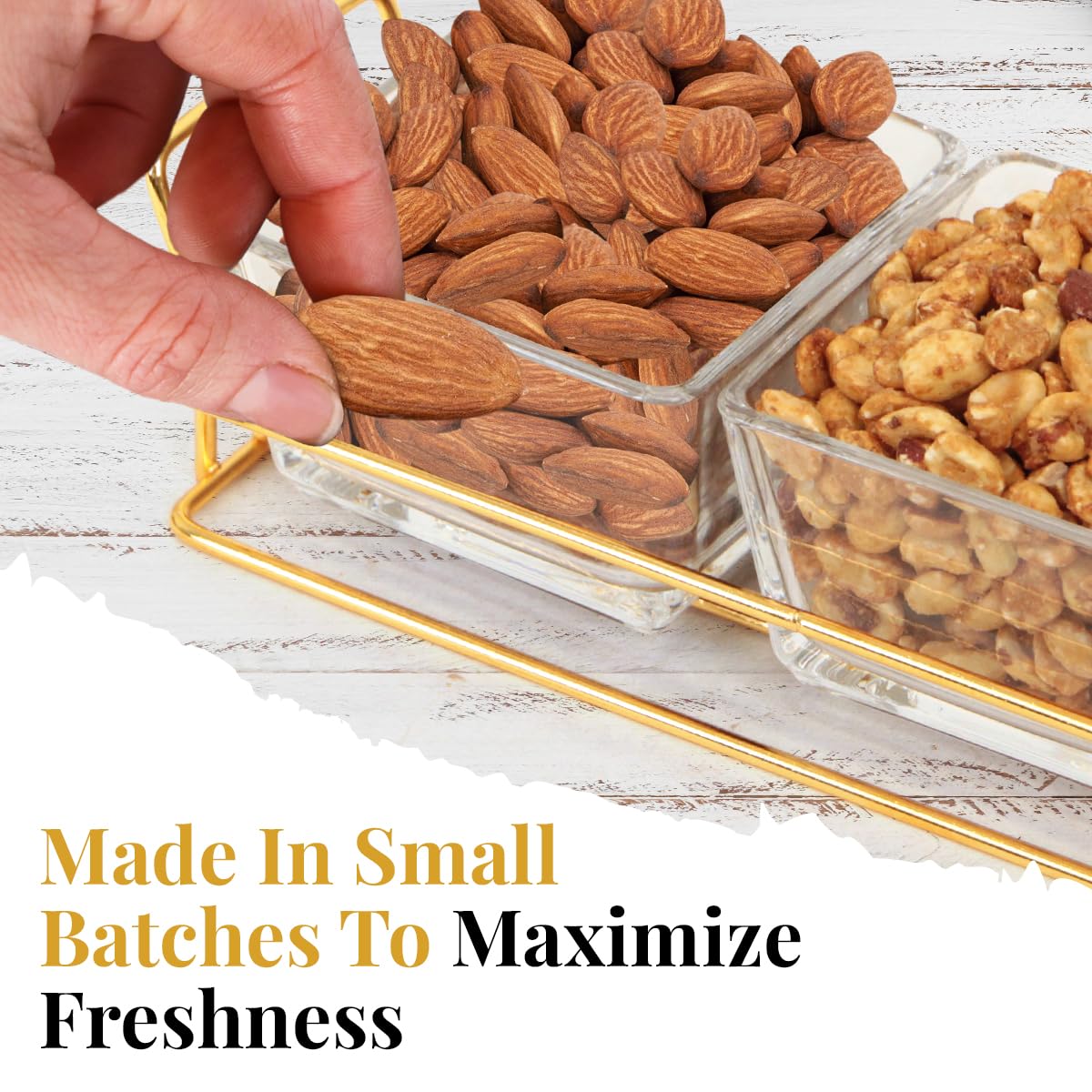 Easter Nuts gift Basket Luxurious and Elegant 2 Sectional Premium Reusable Glass Tray, Perfect Holiday Food Gift Basket