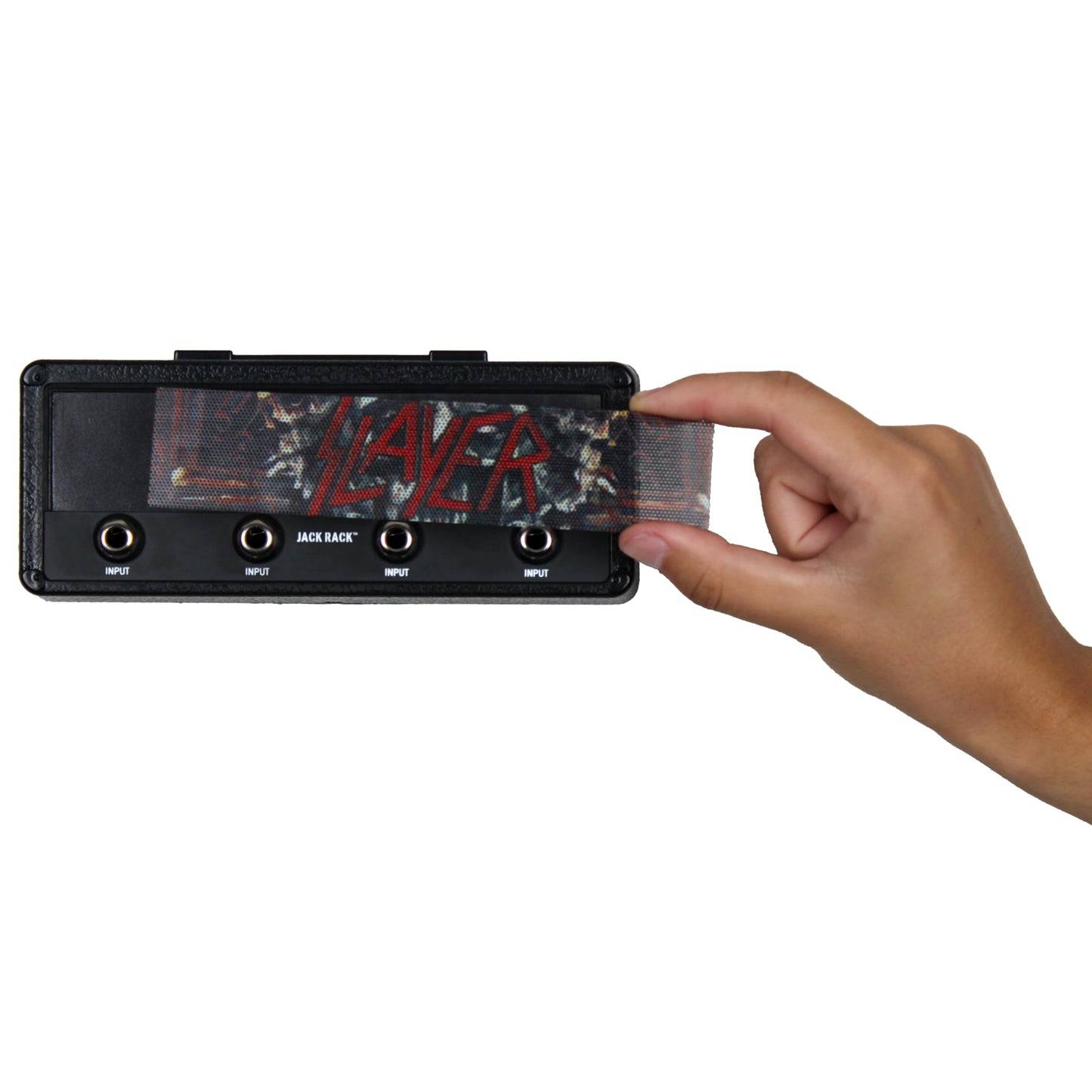 P Pluginz Jack Rack Wall mounting Key Hanger. Includes 4 Guitar Plug Keychains and Wall mounting Hardware. (Slayer)