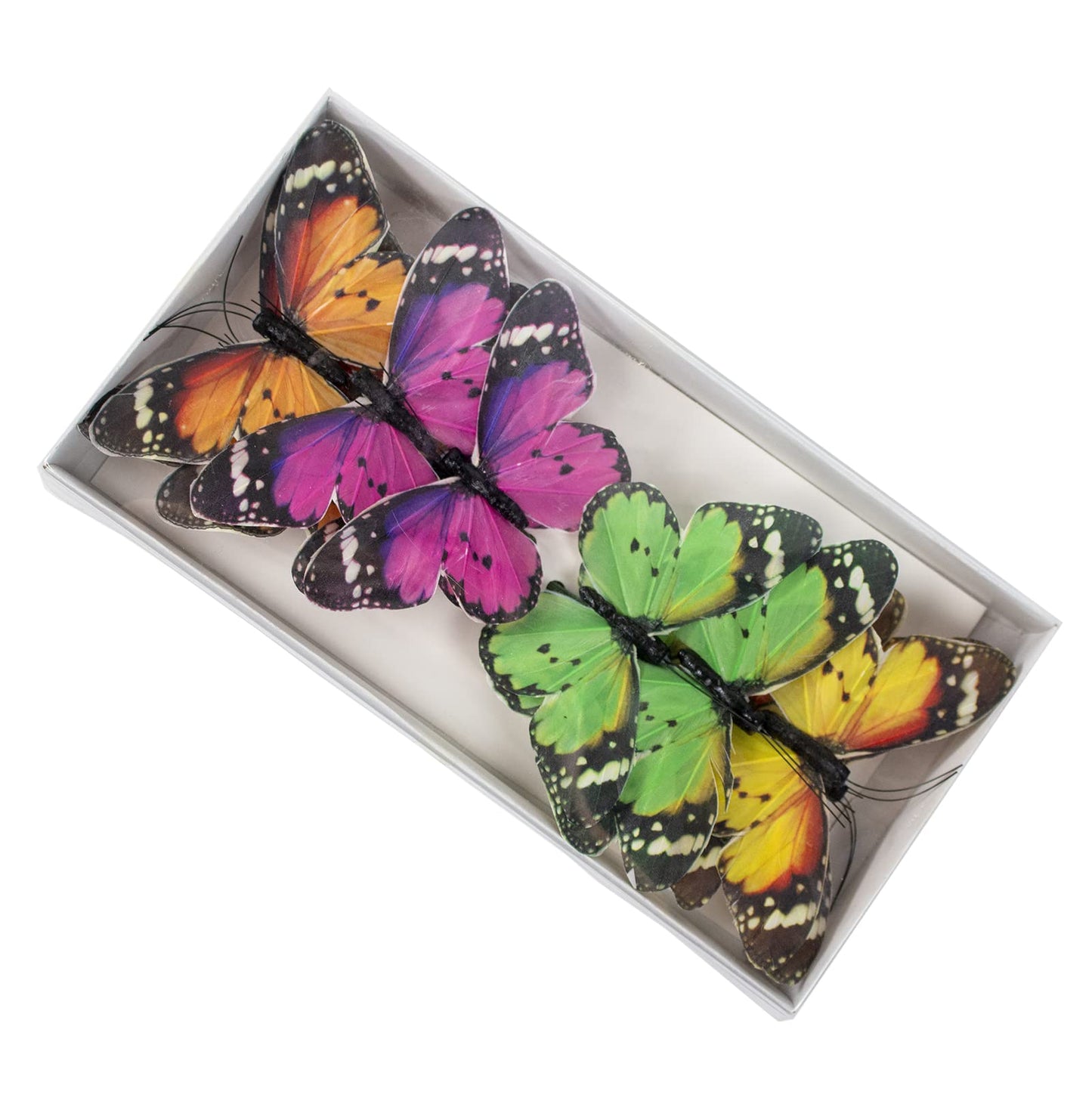 Berfutall- Feather Butterfly Decorations Set of 12 with Wire Butterflies for Crafts Decorative Monarch Butterfly 4.7×2.7in Home Garden Decoration
