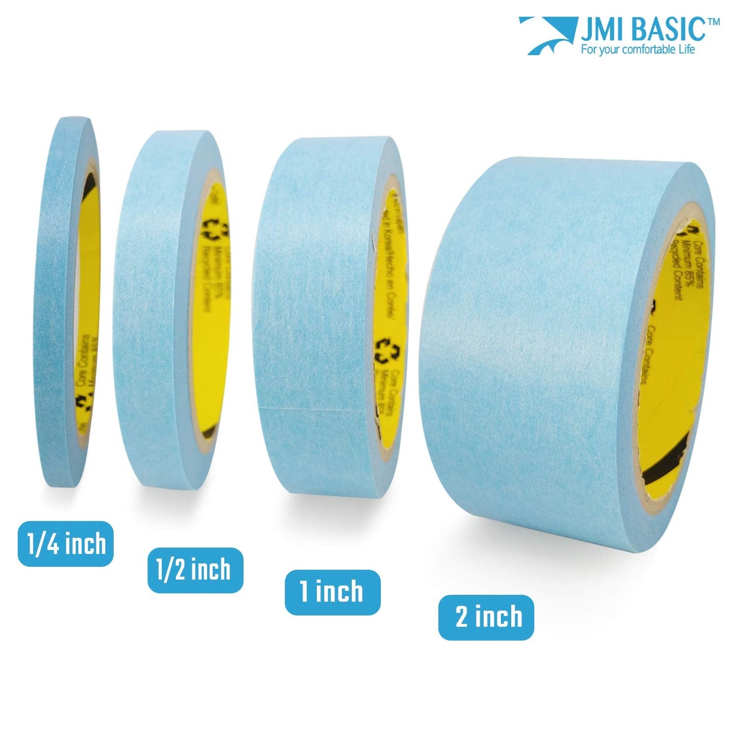 Blue Painters Tape Washi Paper - Assorted Size Multi Pack 44 Yard - No Residue Masking Tape for Painting Drafting Craft - Delicate Surfaces - Heat Resistant - Thin Thick (1/4 x 1/2 x 1 Inch - 6pK)