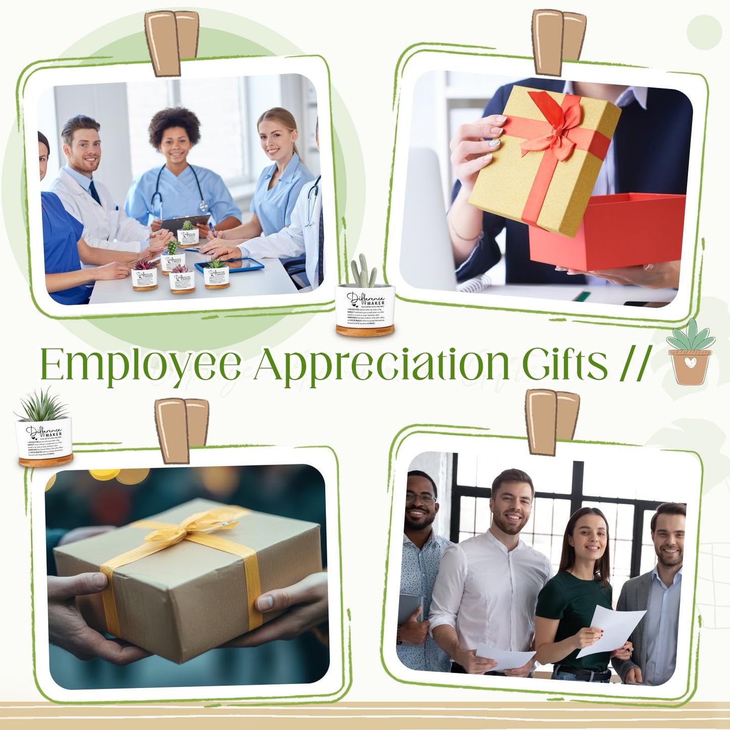 SEEWEY 12 Pcs Difference Maker Employee Appreciation Gifts Succulent Pots Bulk Inspirational for Coworker Team Small Ceramic Plant Pots with Bamboo Trays for Office Staff Women Men