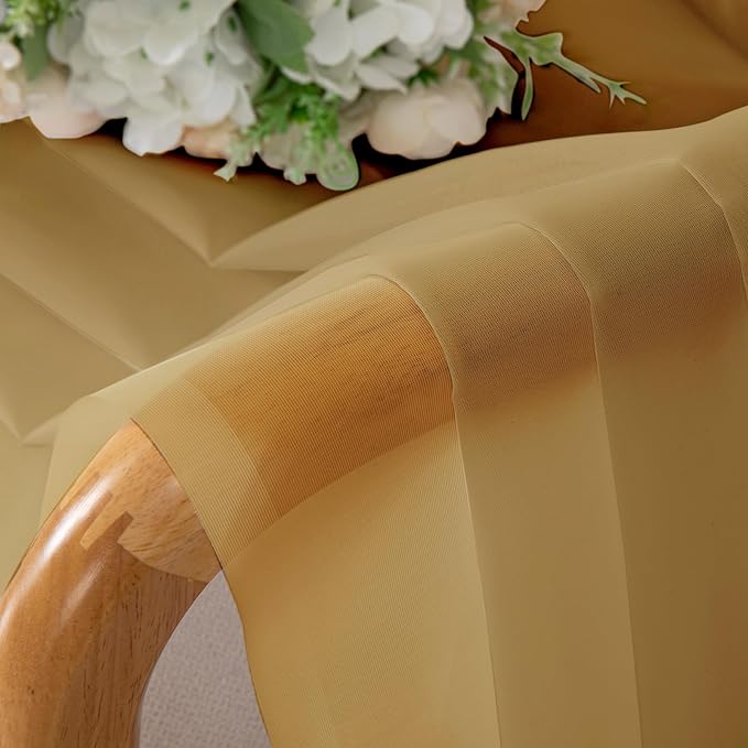 Lecloud Gold Sheer Curtains 84 Inches Long 2 Panels, Light Filtering Airy Voile Window Curtains for Bedroom Living Room, Dual Rod Pocket Elegant Sheer Window Treatments, 40" W x 84" L