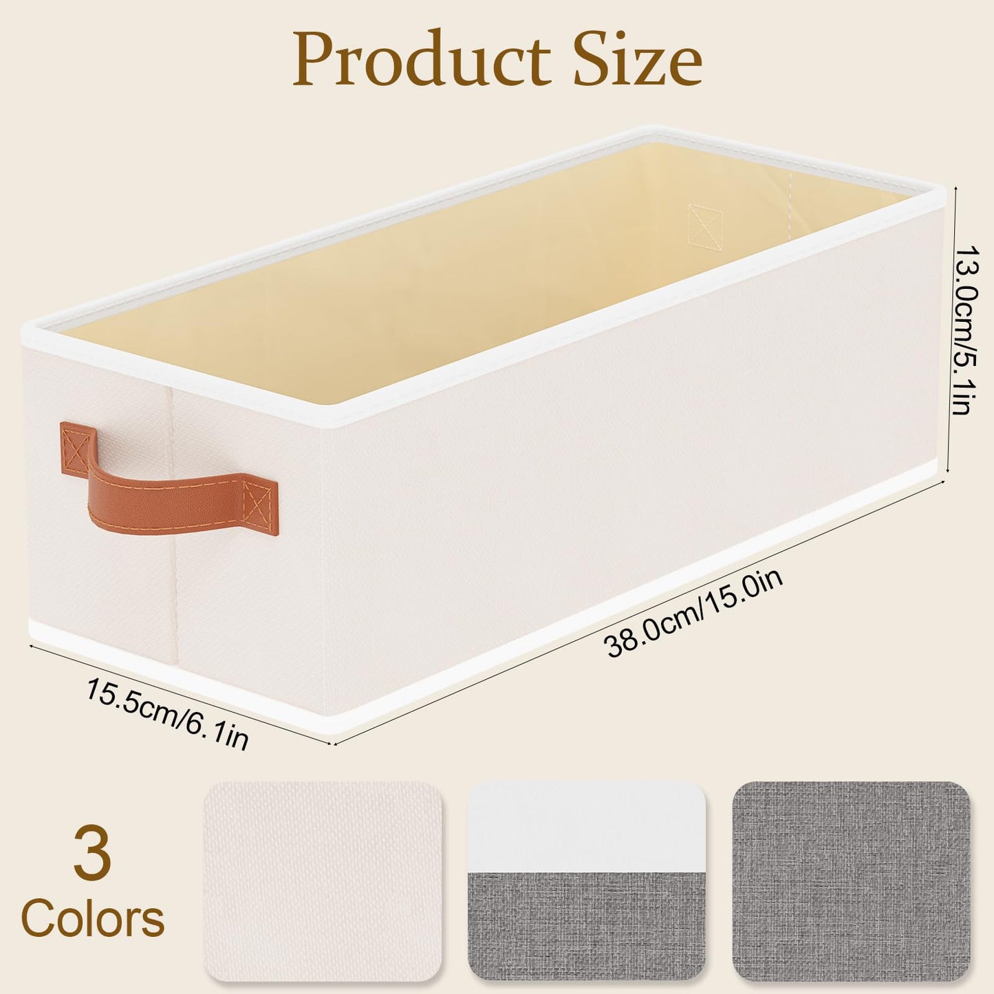 YheenLf Storage Bin, Linen Foldable Clothes Basket, Storage Box Container with Double Handles for Bedroom, Beige, 15x 6 x 5 Inch, 1-Pack