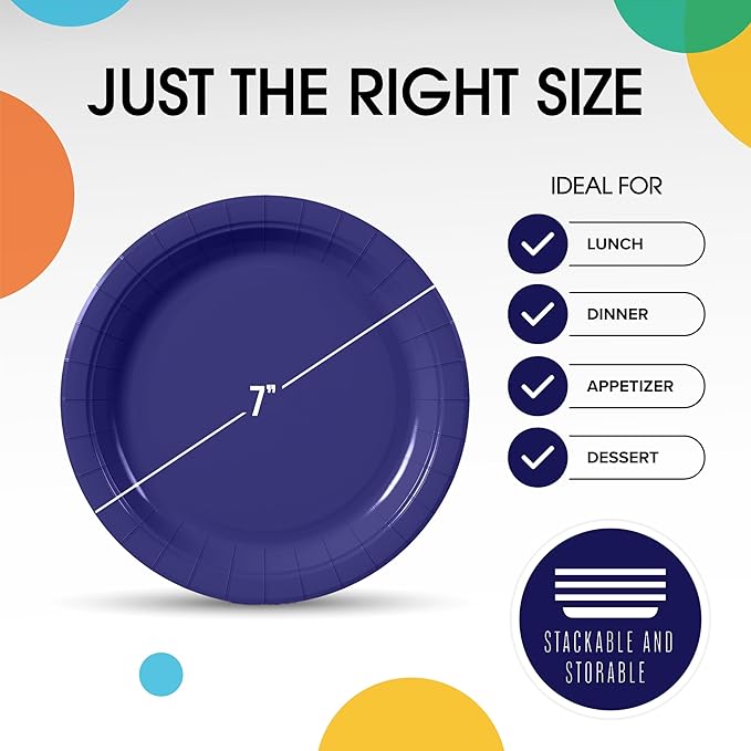 Exquisite Navy Paper Plates Disposable Heavy Duty 7 Inch Navy Disposable Plates For Party 100 Pcs Heavy Duty Paper Plate 350 GSM, Birthday Party Supplies Plate Set