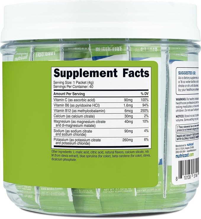 Nutricost Electrolytes Complex, Green Apple Flavored, 40 Stickpacks - Advanced Hydration Complex