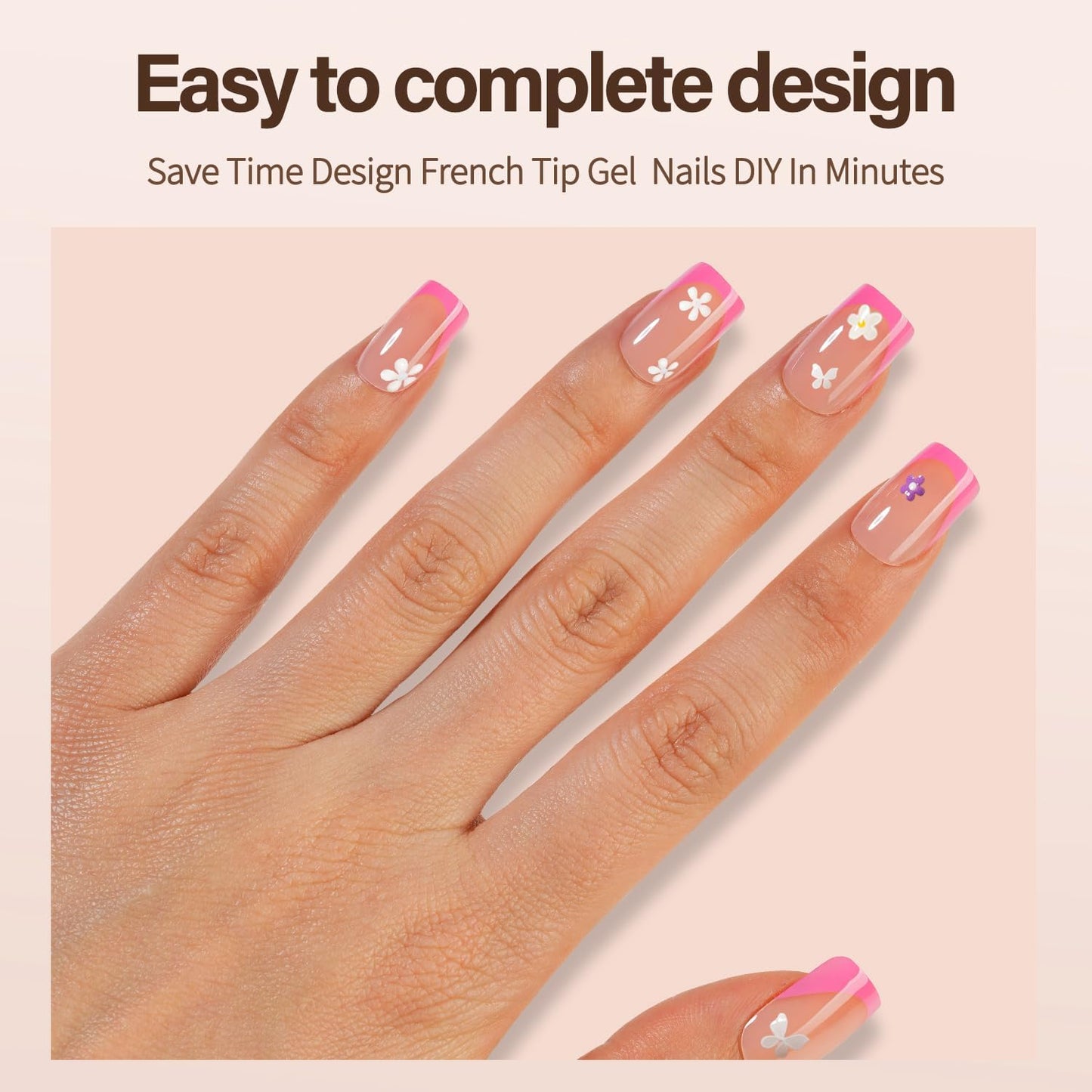 300Pcs French Gel Nail Tips, Vansiho Short Square Nail Tips, Pink Pre-French Tips Press on Nails, Acrylic Fake Nails for Nail Art DIY 15 Sizes