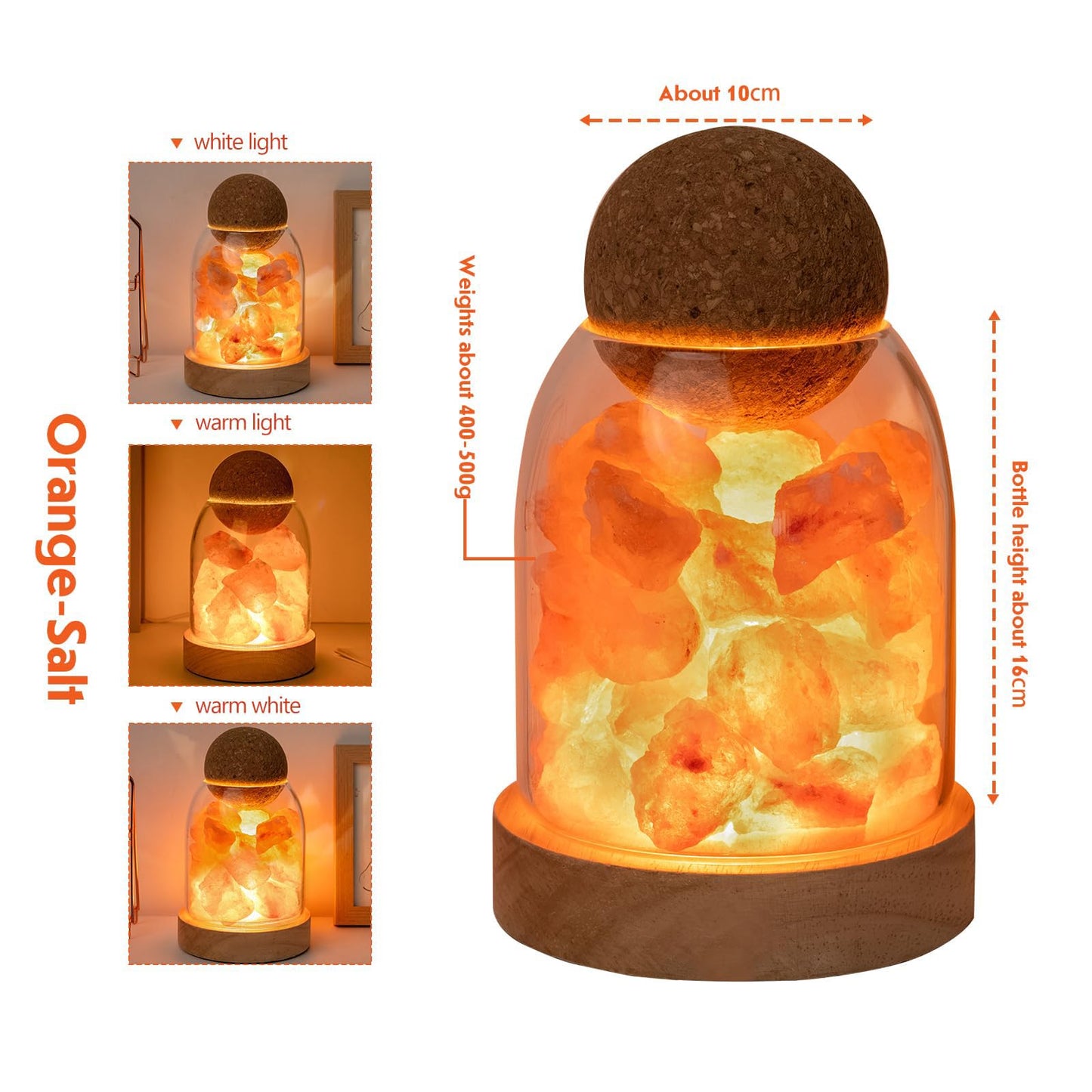Runyangshi Himalayan Salt Night Lamp 6.3" Natural Healing Crystal Aroma Stone Diffuser Bedside Lamp USB Port 3 Colours Dimming Mode Bedroom Lamp Home Decor
