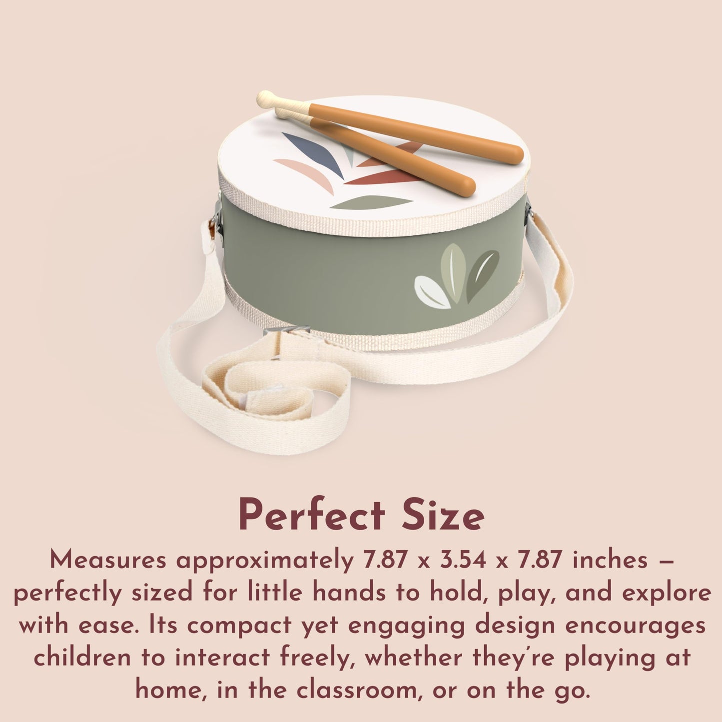 SPEEDY MONKEY Wooden Kids Drum Set for Musical Play | Toddler Percussion Toy with Adjustable Strap & 2 Drumsticks | Supports Rhythm, Creativity & Early Learning for Kids Ages 3+