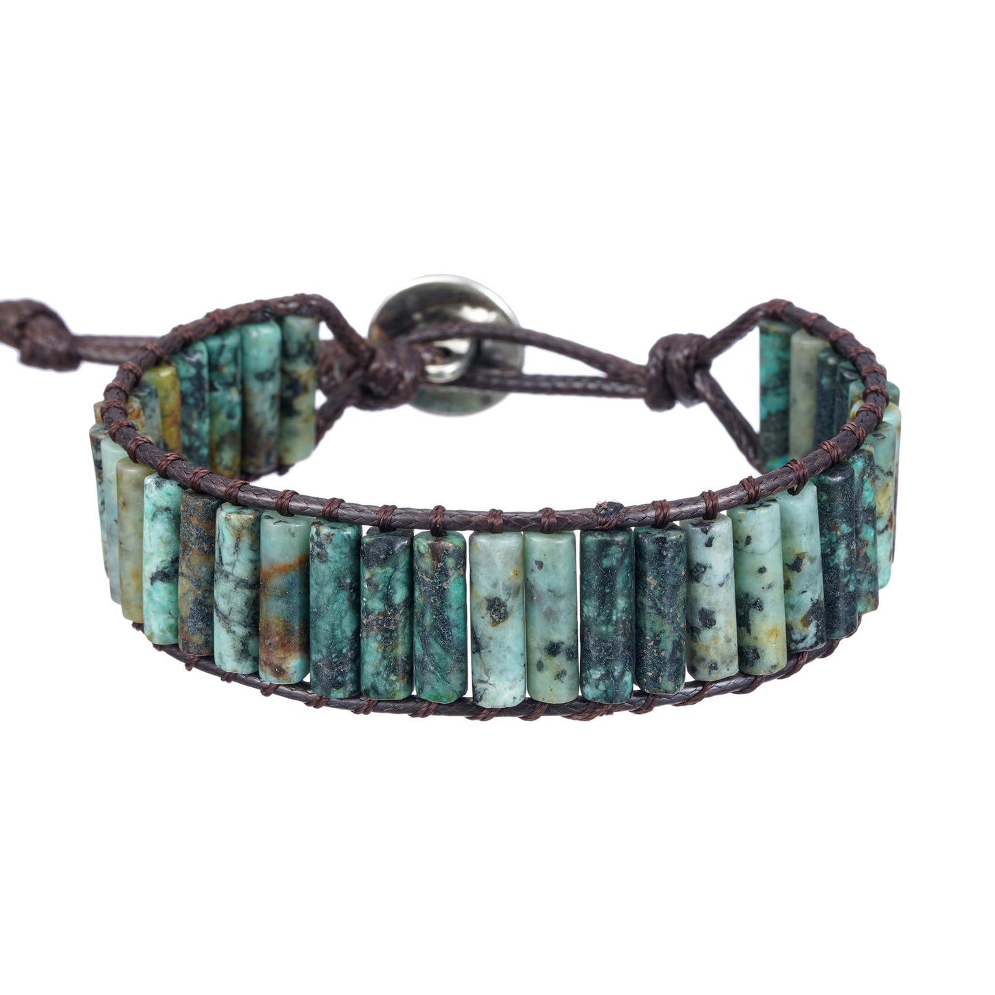 Plumiss Boho Natual African Turquoise Bead Green Version Stone 1 Wrap Bracelet for Men Women