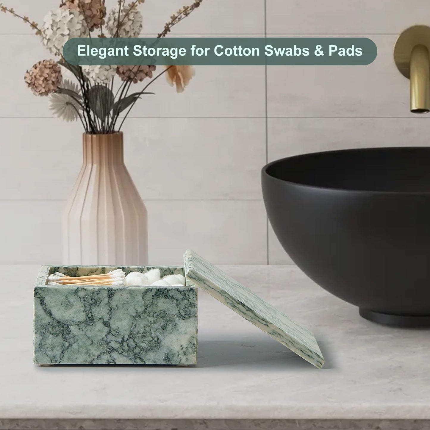 Sumlus Natural Marble Storage Box with Lid, Rectangular Stone Organizer Box for Jewelry, Cotton Swabs, Makeup, 5.9x3.9x3.1 Inch Luxury Home Decor Marble Keepsake Box