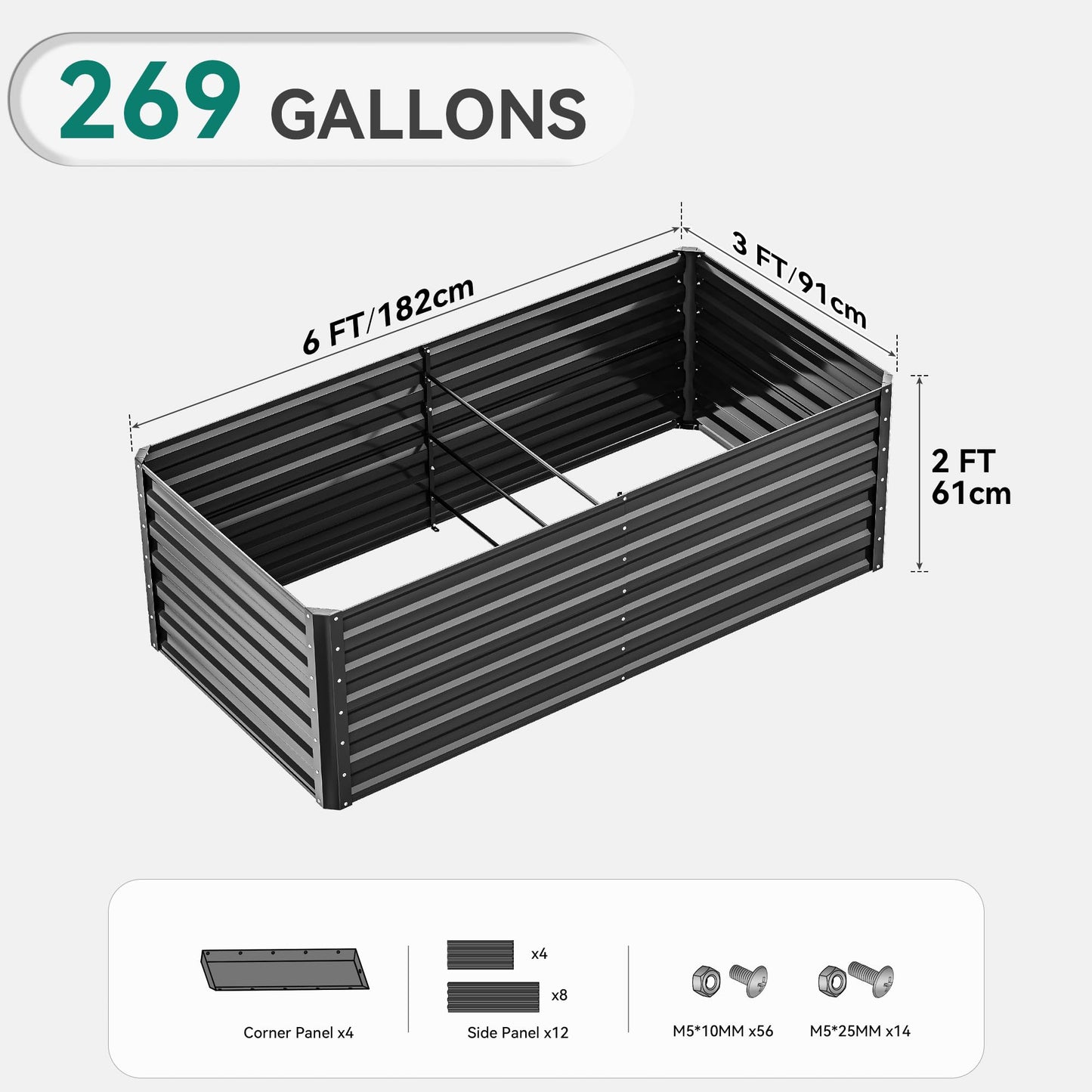 YITAHOME 6x3x2 ft 2pcs Galvanized Raised Garden Bed Kit, Large Metal Planter Box with Gloves & Support Rod, Outdoor Flower Bed for Plants Vegetables, Black