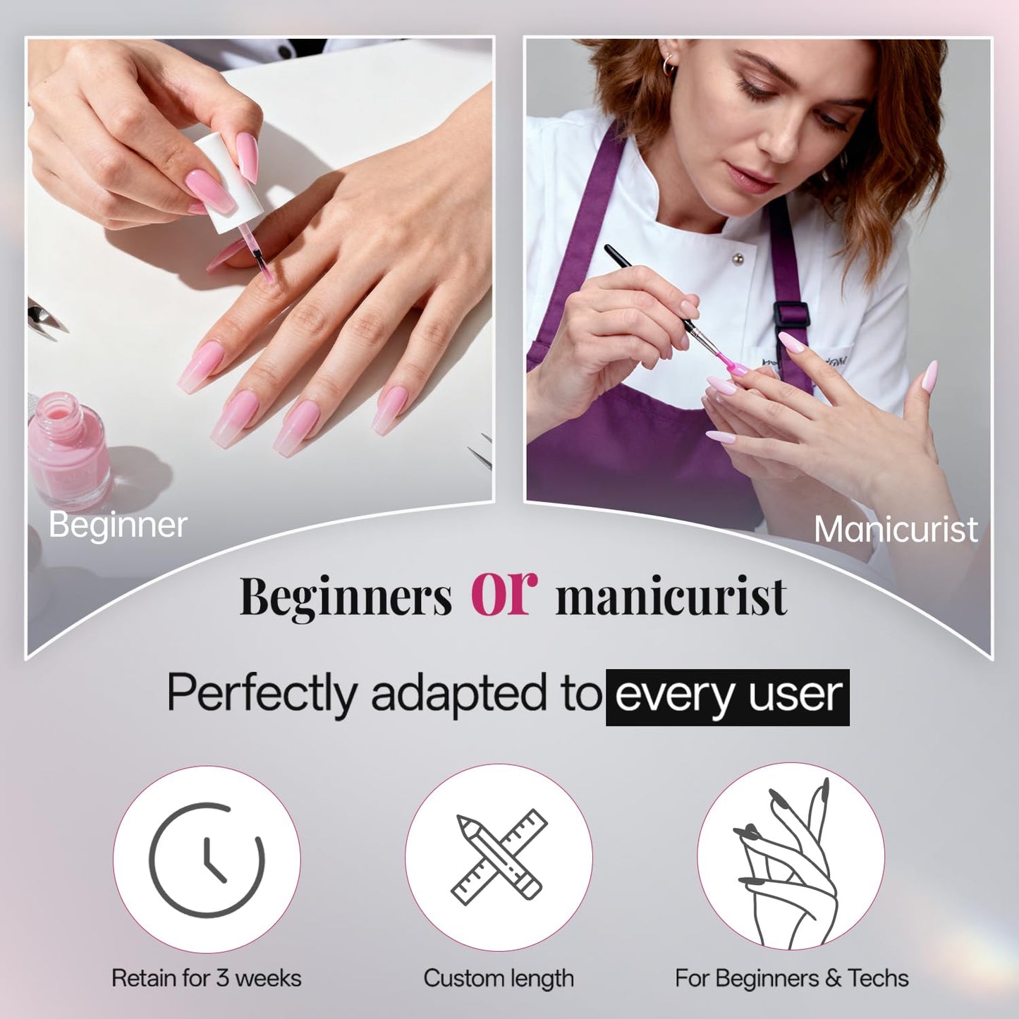 krofaue 500PCS Clear False Nail Tips + Solid Gel Nail Glue 4Pcs –UV-Cured Clear Adhesive for Press on Nails,DIY Home Salon Professional Use