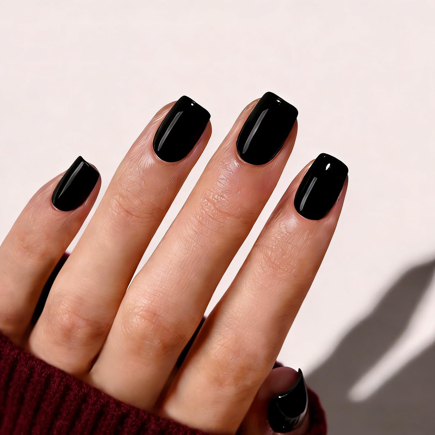 Black Press On Nails Square -Short Press On Nails with Nail Glue, Fit Perfectly & Natural Reusable Stick On Nails in 12 Sizes - 24PCS Soft Gel Glue On Nails Kit