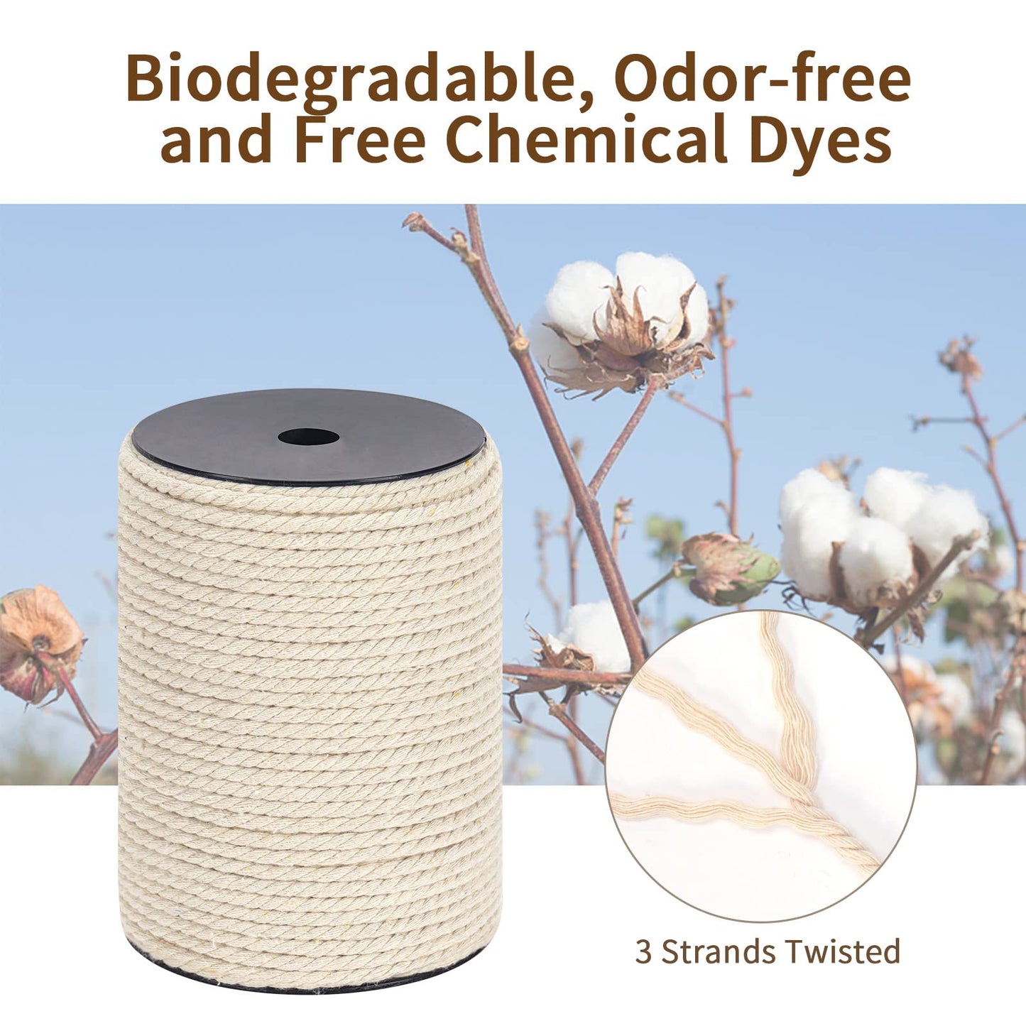 Macrame Cord 5mm x 109Yards（328Feet, Natural Cotton Macrame Rope - 3 Strands Twisted Macrame Cotton Cord for Wall Hanging, Plant Hangers, Crafts, Gift Wrapping and Wedding Decorations