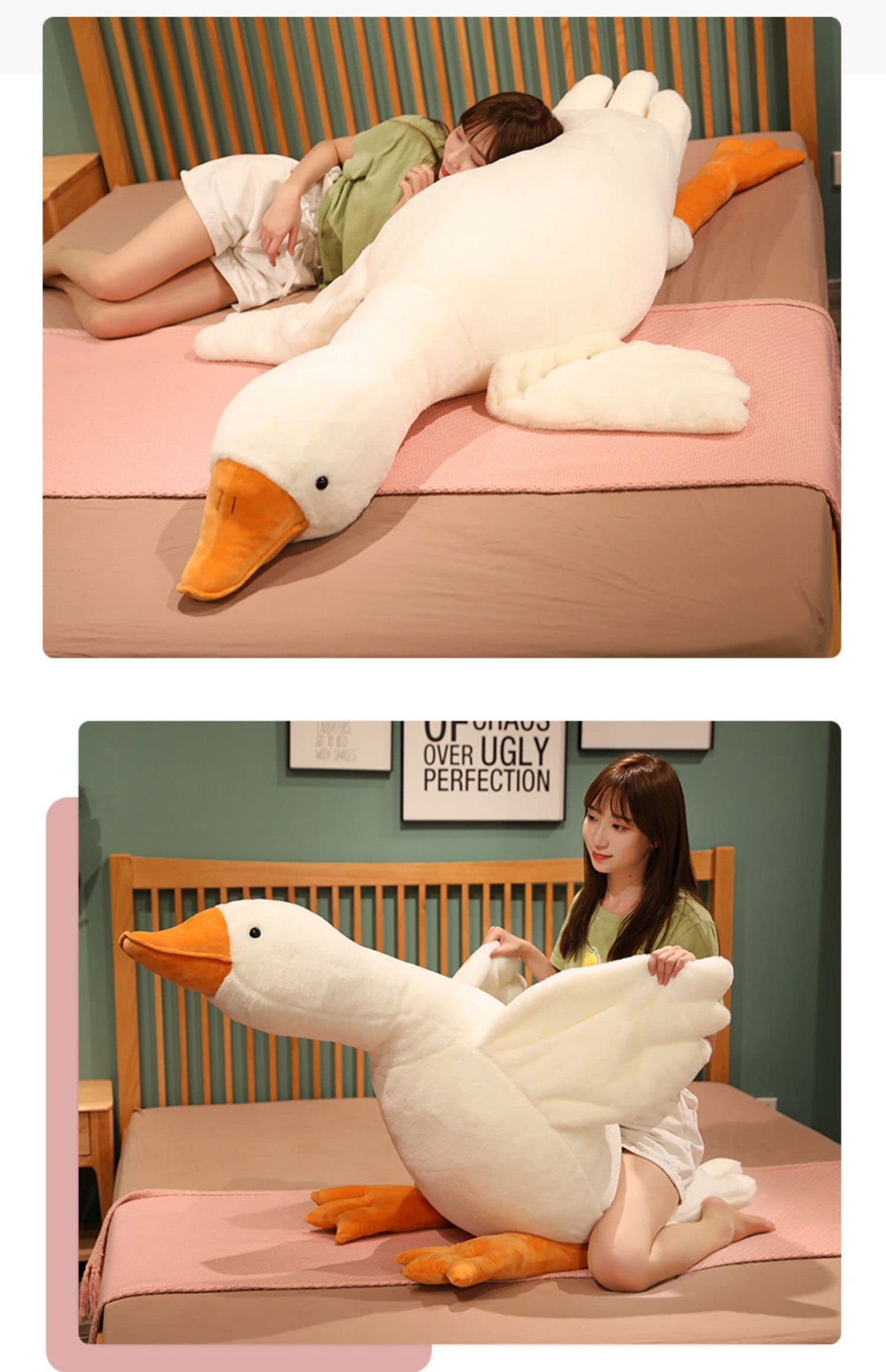CottonStar Goose Stuffed Animal 63 Inch Plush Doll Toy, Cute Duck Plush Cushion Soft Huge Plushies Pillow, Gift for Kids and Friends, White