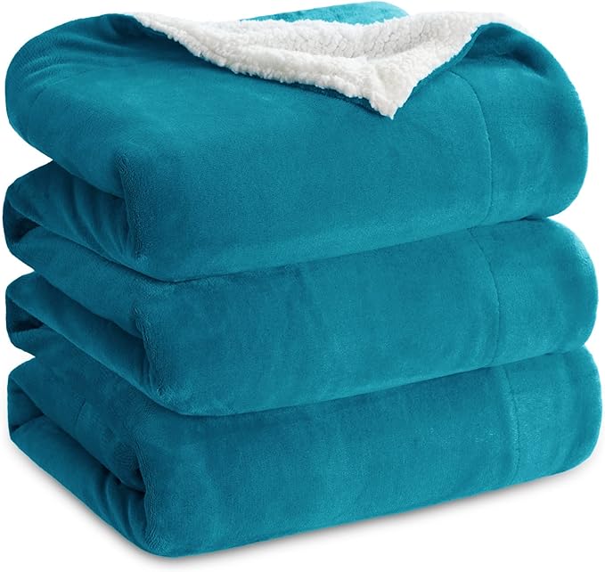 Bedsure Sherpa Fleece Blankets King Size for Bed - Thick and Warm, Soft Fuzzy Plush King Blanket for Winter, Teal, 108x90 Inches
