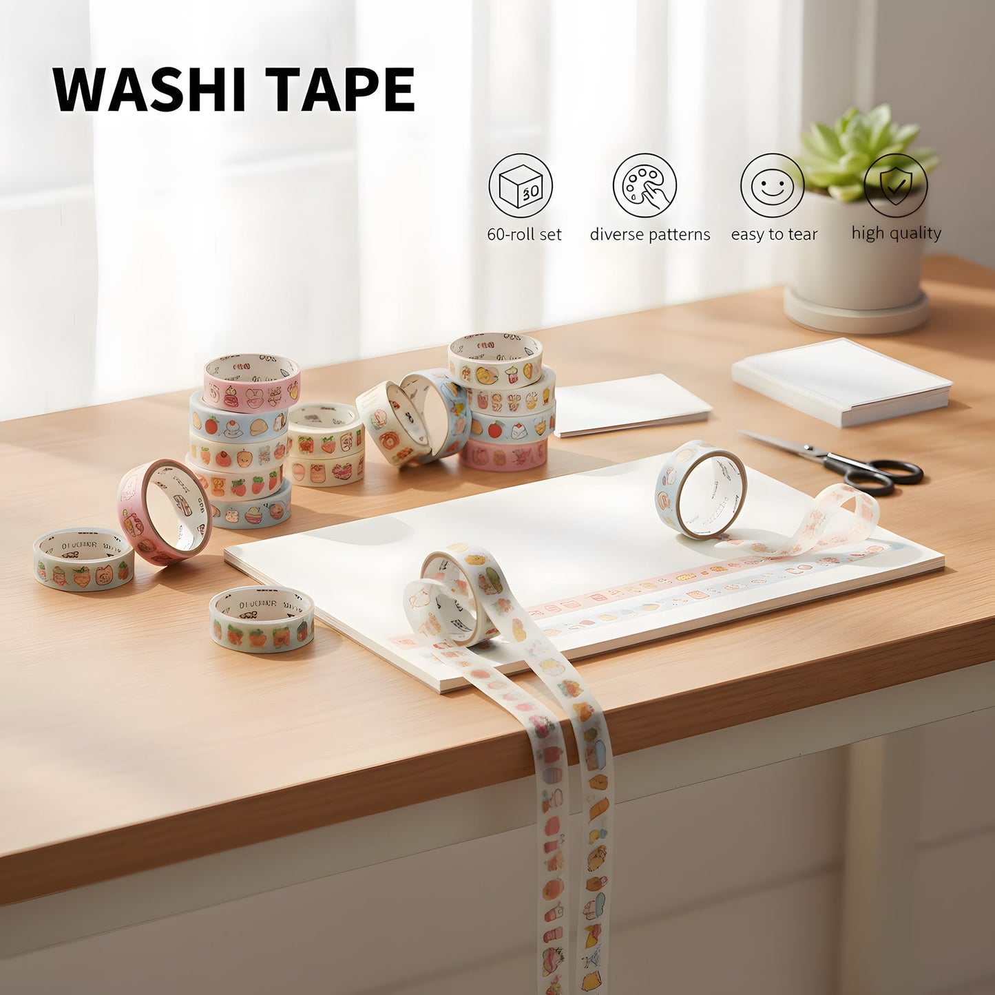 Sifaolp 60 Rolls Washi Tape Set, 15mm Wide Cute Sytle Washi Stickers, for Junk Journal Scrapbook Tape, Bullet Journaling Scrapbooking Supplies, Planner Sticker DIY Craft DéCor
