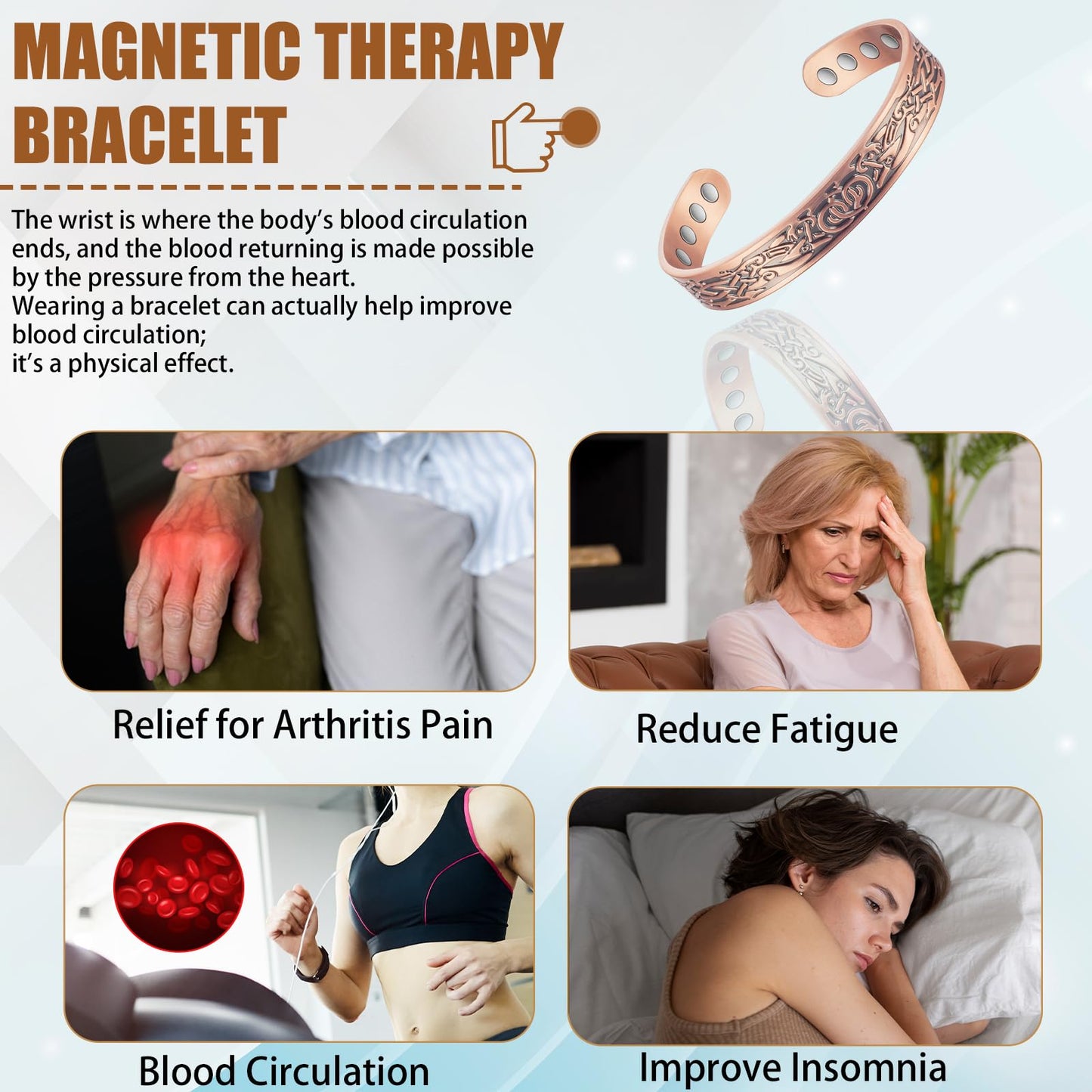 EnerCoppeX Copper Magnetic Bracelet for Women - Detox Jewelry with 3500 Gauss Magnet, Adjustable Cuff Bangle (K)