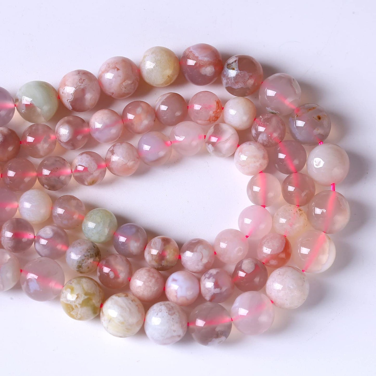 36pcs 10mm Natural Sakura Agate Stone Beads for Jewelry Making Round Loose Stone Beads DIY Bracelet Necklace Earrings 15" (Sakura Agates, 10mm)
