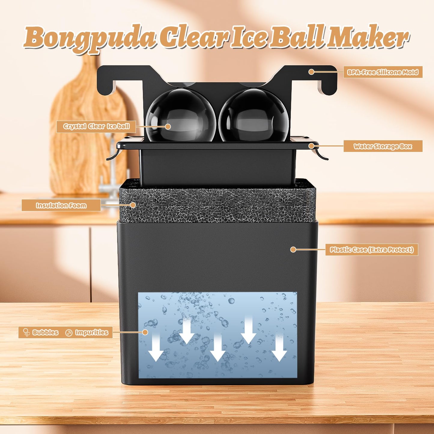 Clear Ice Ball Maker,2 Cavity Ice Ball Maker Mold for Whiskey,2.7 Inch Round Sphere Ice Maker,Idea Gifts for Dad Boyfriend Boss Men who Have Everything