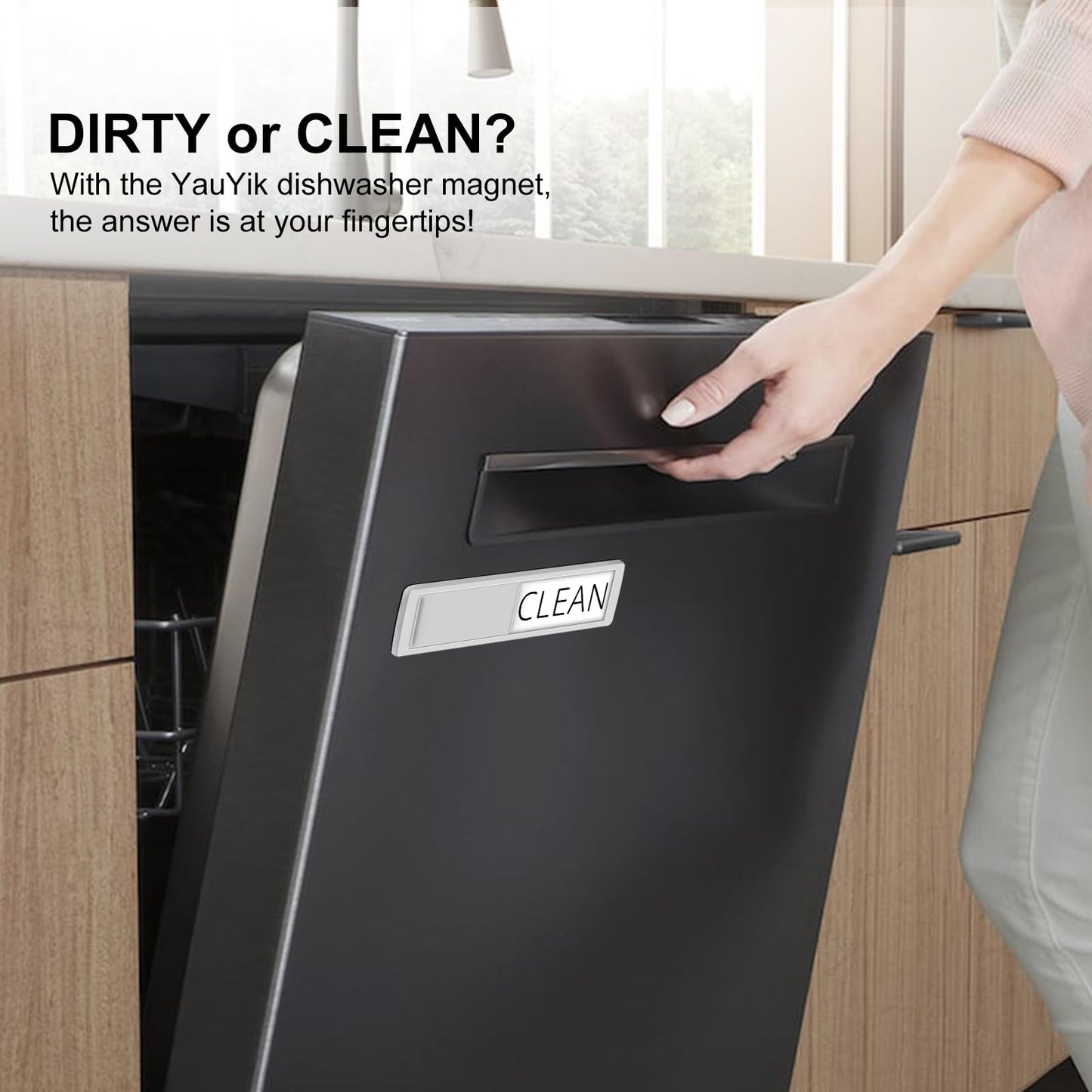 YauYik Dishwasher Magnet Clean Dirty Sign Shutter Only Changes When You Push It Non-Scratching Strong Magnet or Adhesive Options Indicator Tells Whether Dishes are Clean or Dirty (White/Grey)
