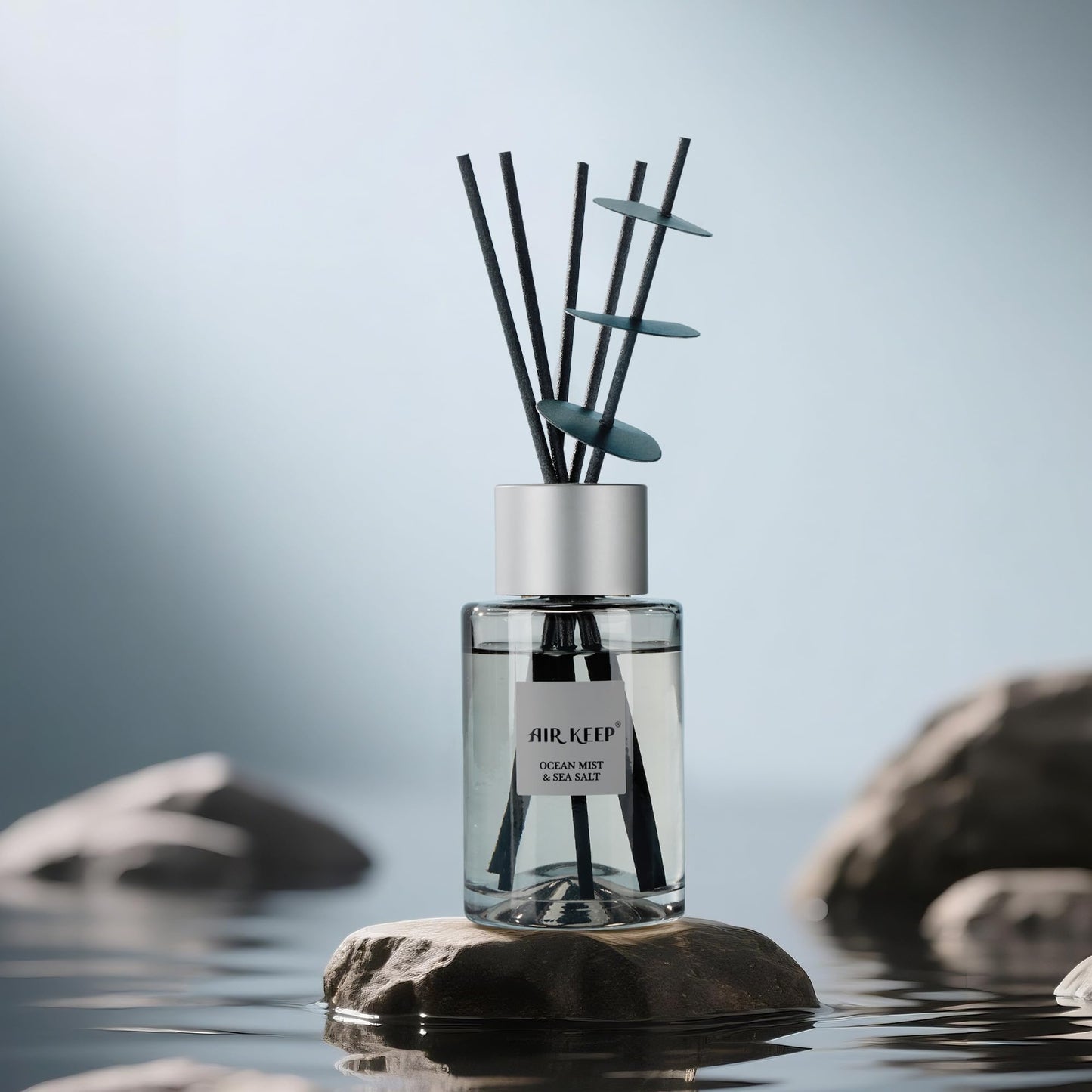 Airkeep Reed Diffuser/Grey Reed Diffuser Set/6.7 oz(200ml)/Ocean Mist&Sea Salt Oil Diffuser & Reed Diffuser Sticks/Home Decor & Office Decor, Fragrance and Gifts