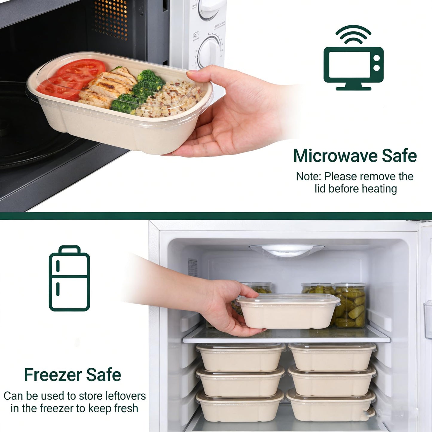 NROZIET 50 Pack Disposable Meal Prep Containers, 23oz Take Out Food Containers with Lid, Microwave Safe Bagasse To Go Paper Bowls Soup Serving Bowls for Salad, Leftovers, Lunch