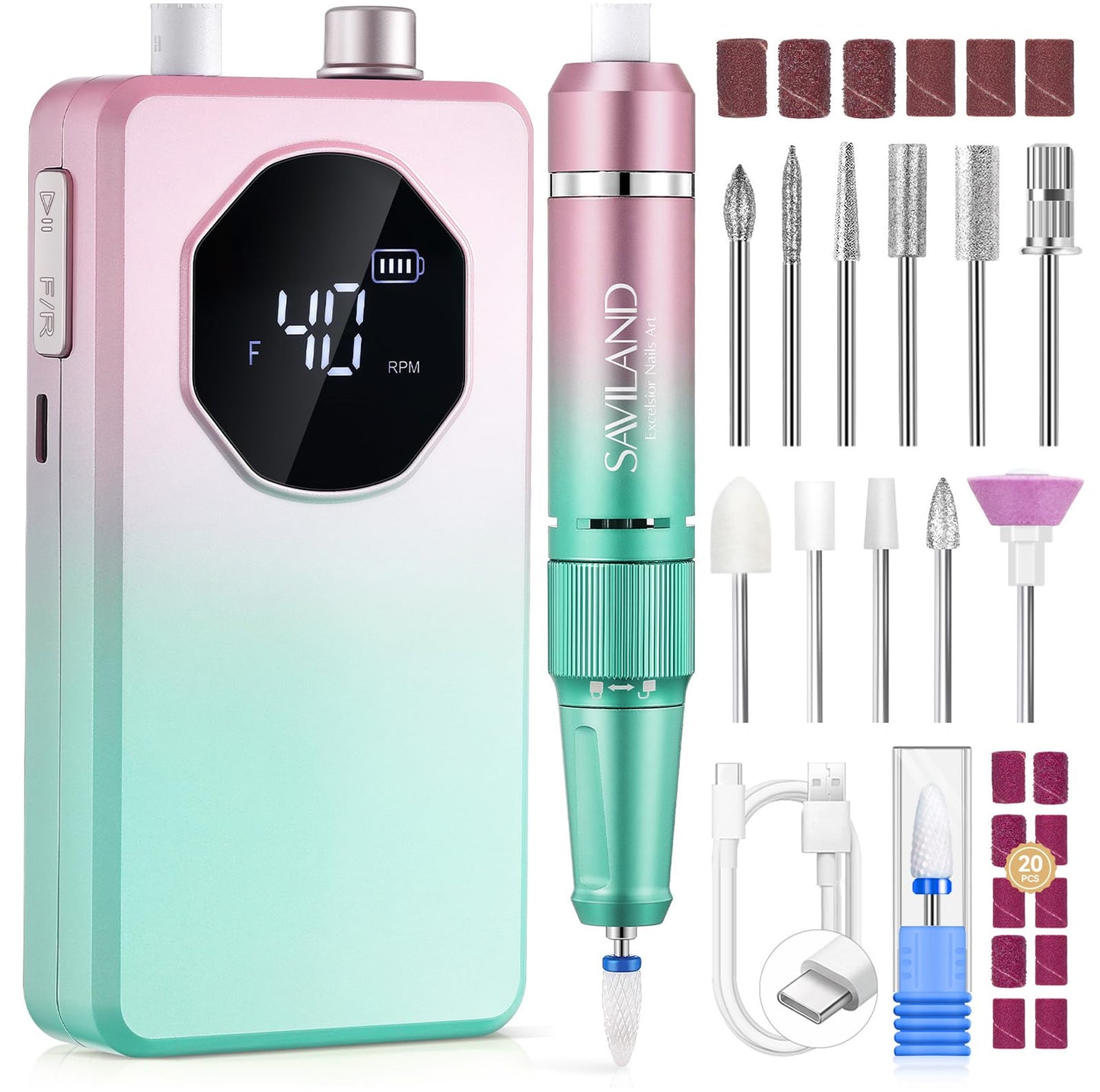 SAVILAND 40000RPM Professional Nail Drill: 30S Quick Removal 2026 Electric Nail File Low Noise Nail Filer Electric with All Purpose Drill Bits for Acrylic Nail Removal Nail Prep Salon Personal Use
