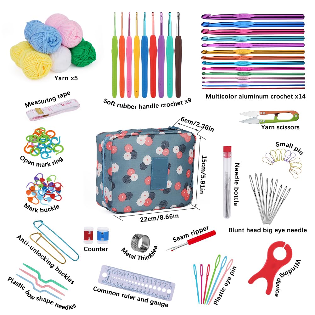 Pnytty Crochet Kit for Beginners Adults, 107pcs Starters Knitting Kit Include Crochet Yarn, Ergonomic Crochet Hooks, Knitting Tool Supplies for Travel Craft DIY