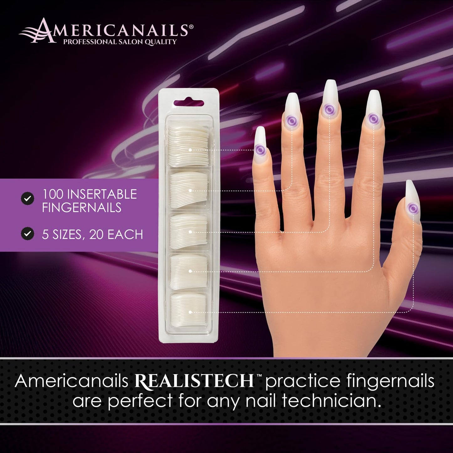 Americanails RealisTech Practice Hand Insertable Fingernails 100ct