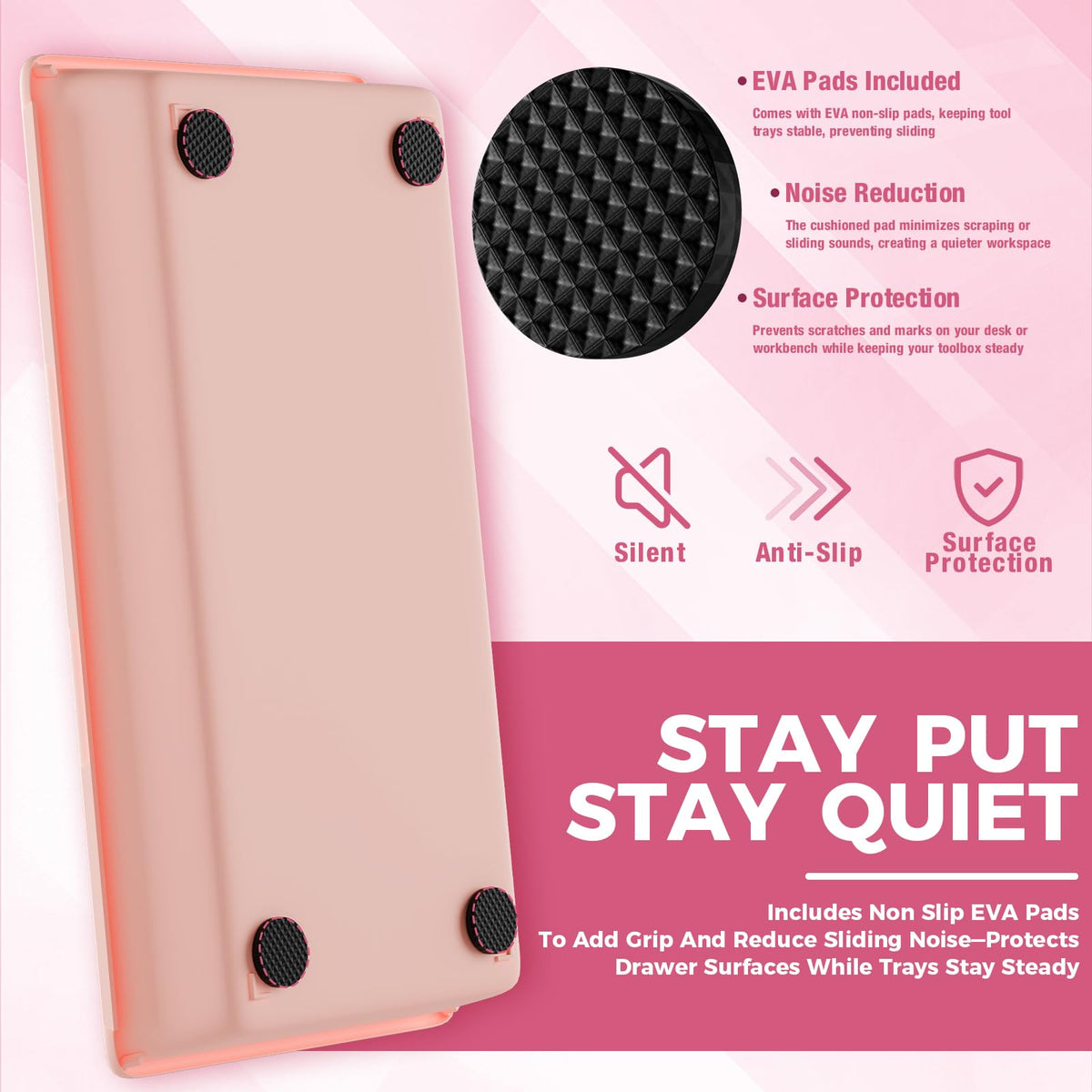 6 PCS Extra Large] Pink Drawer Organizer Trays with Non (6 Count)