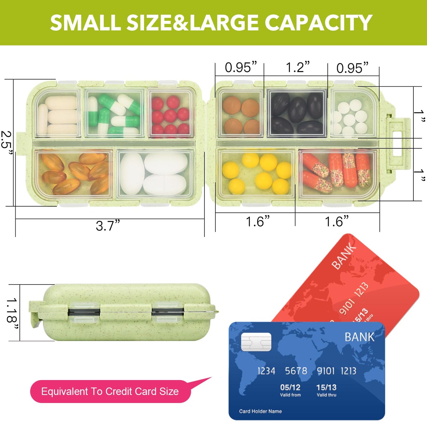 Travel Medicine Kit with 189 Labels, Pill Cases Organizers 7 Day Compact Pill Organizer Mini Pill Case Pill Storage Organizer (Yellow, 1 Pack)