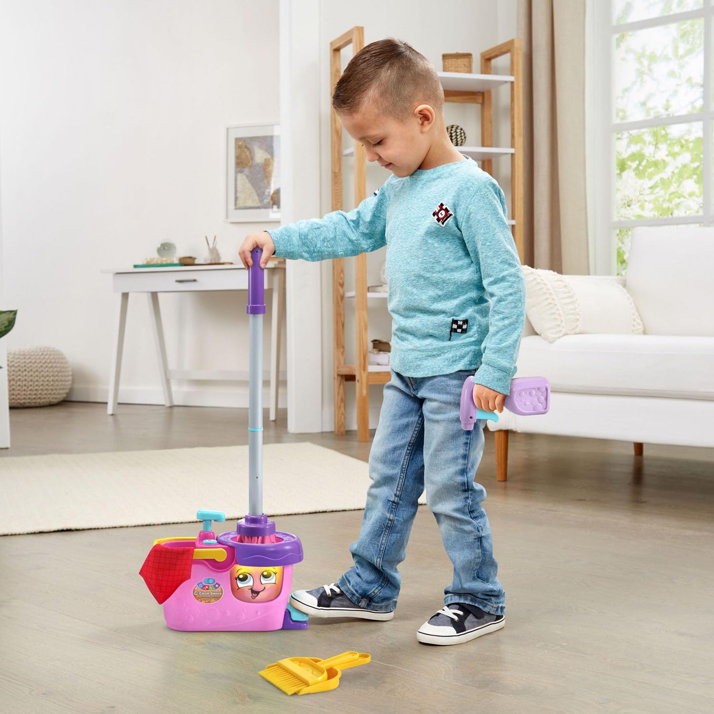 LeapFrog Clean Sweep Learning Caddy, Kids Mop and Broom Cleaning Toy Set for Ages 3-5, Pink