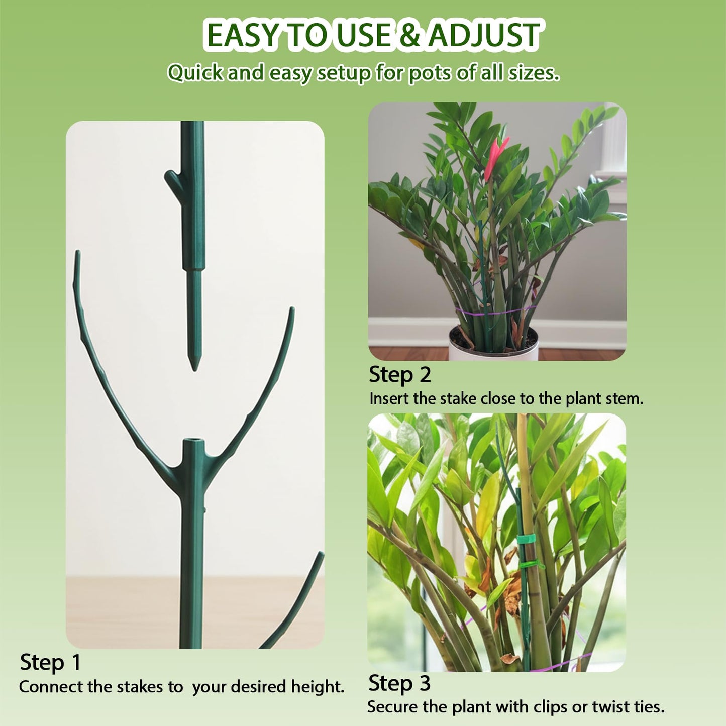 10Pcs Stackable Monstera Plant Support Stakes, Indoor Climbing Poles with Clips and Ties for Potted Plants and Pothos