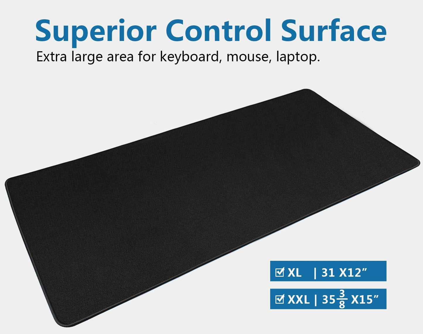 Large Mouse Pad- 31x12 in. XL Mousepad Keyboard Pad with Stitched Edges, Uitra-Smooth Mouse Mat & Non-Slip Rubber Base, Gaming Mouse Pad for Gamer, Office & Home, Black