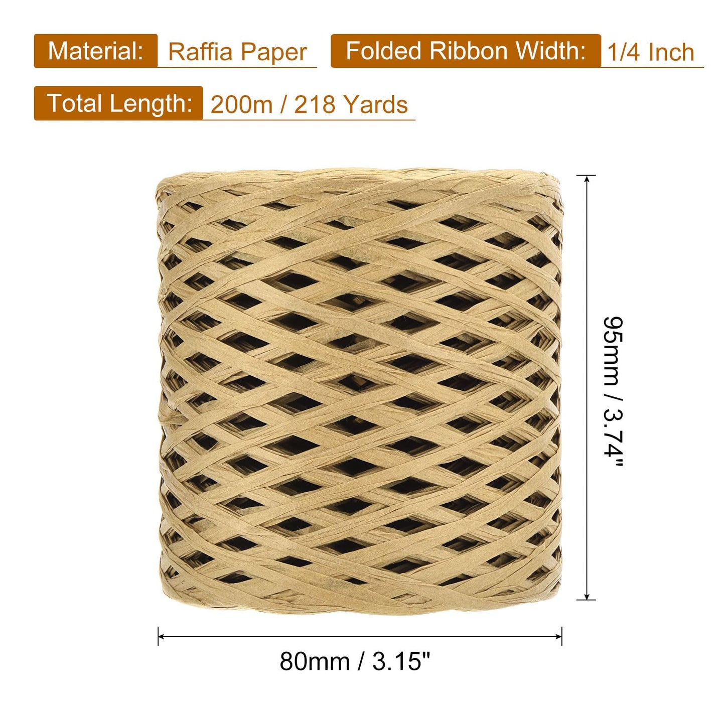 uxcell Raffia Paper Craft Ribbon, 1/4 Inch 218 Yards Raffia Twine String Packing Paper Twine for Christmas Wrapping DIY Craft, Light Brown