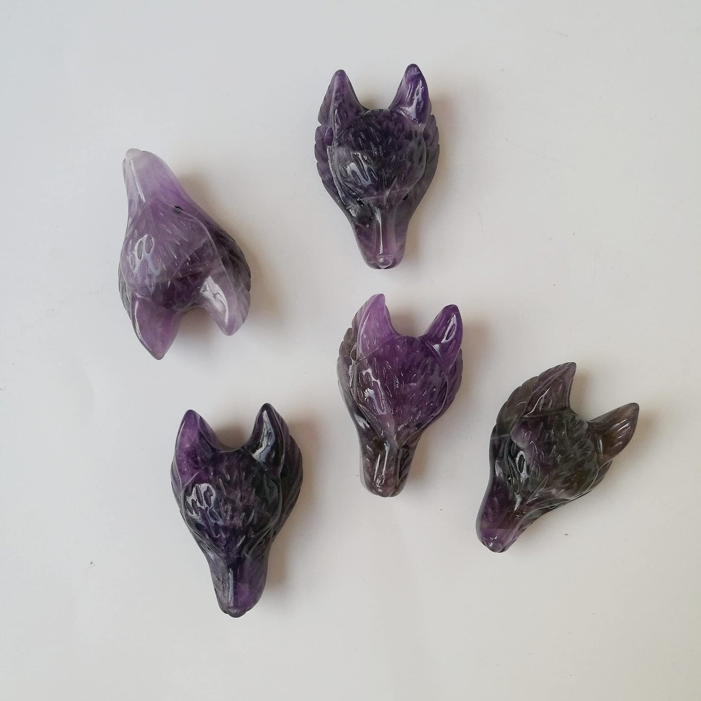 Bacatgem Natural Amethyst 1.57 inchs Wolf Head Pocket Crystals and Healing Stone Figurine,Haped DIY-Jewelry Pendant