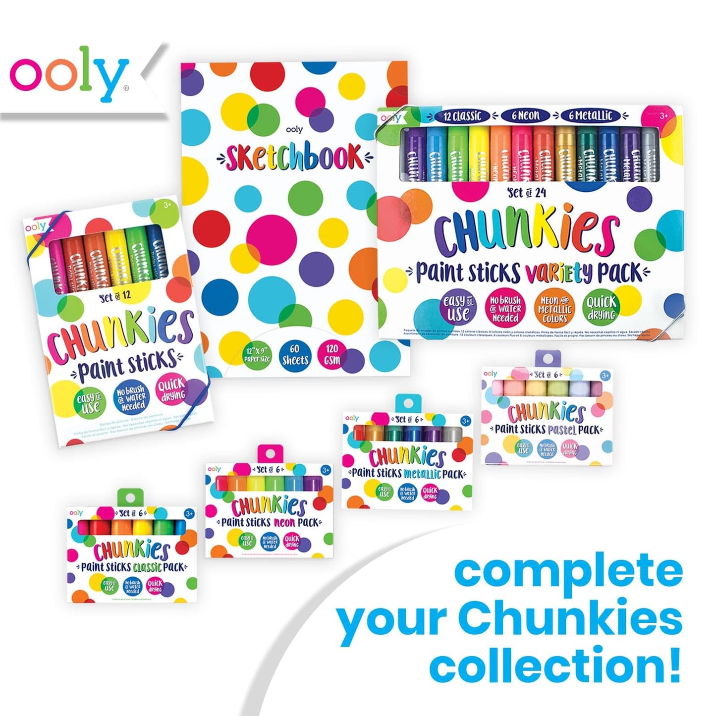 Ooly Chunkies 12 Mess Free Paint Sticks For Kids, Tempera Paint Sticks Kid Safe Colors, No Mess Quick Drying Art Supplies for Toddlers and Kids