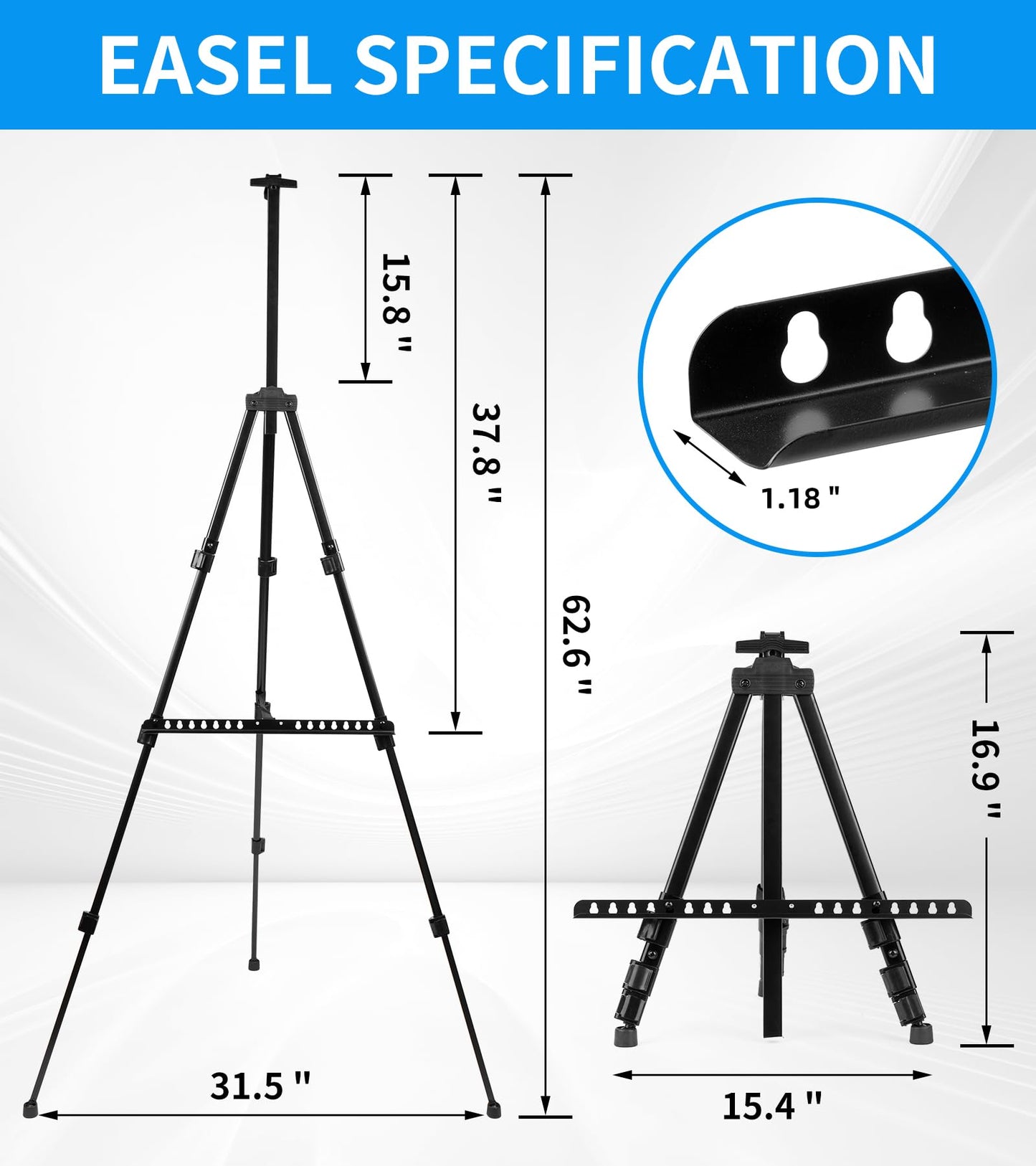 Artisorama Display Easel Stand for Sign, Adjustable Portable 63'' Tripod with Carry Bag, Artist Easels Canvas Stand for Table-Top Displaying/Painting/Wedding Signs