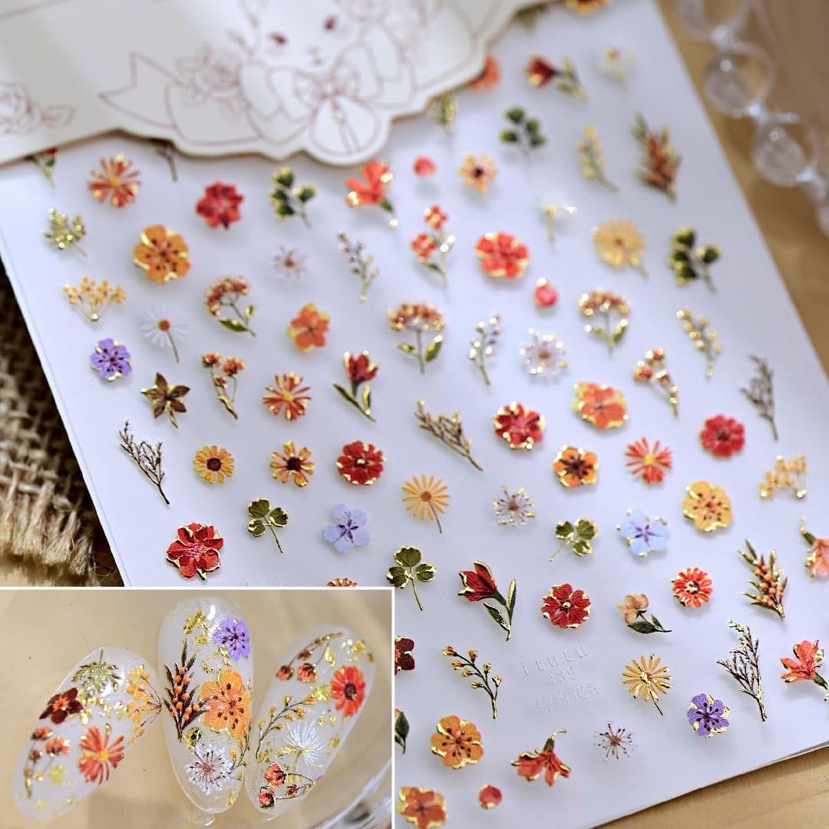 Flower Nail Art Stickers 5D Embossed Floral Nail Stickers Flower Nail Decals Spring Self-Adhesive Nail Decorations for Women Manicure 1 Sheet