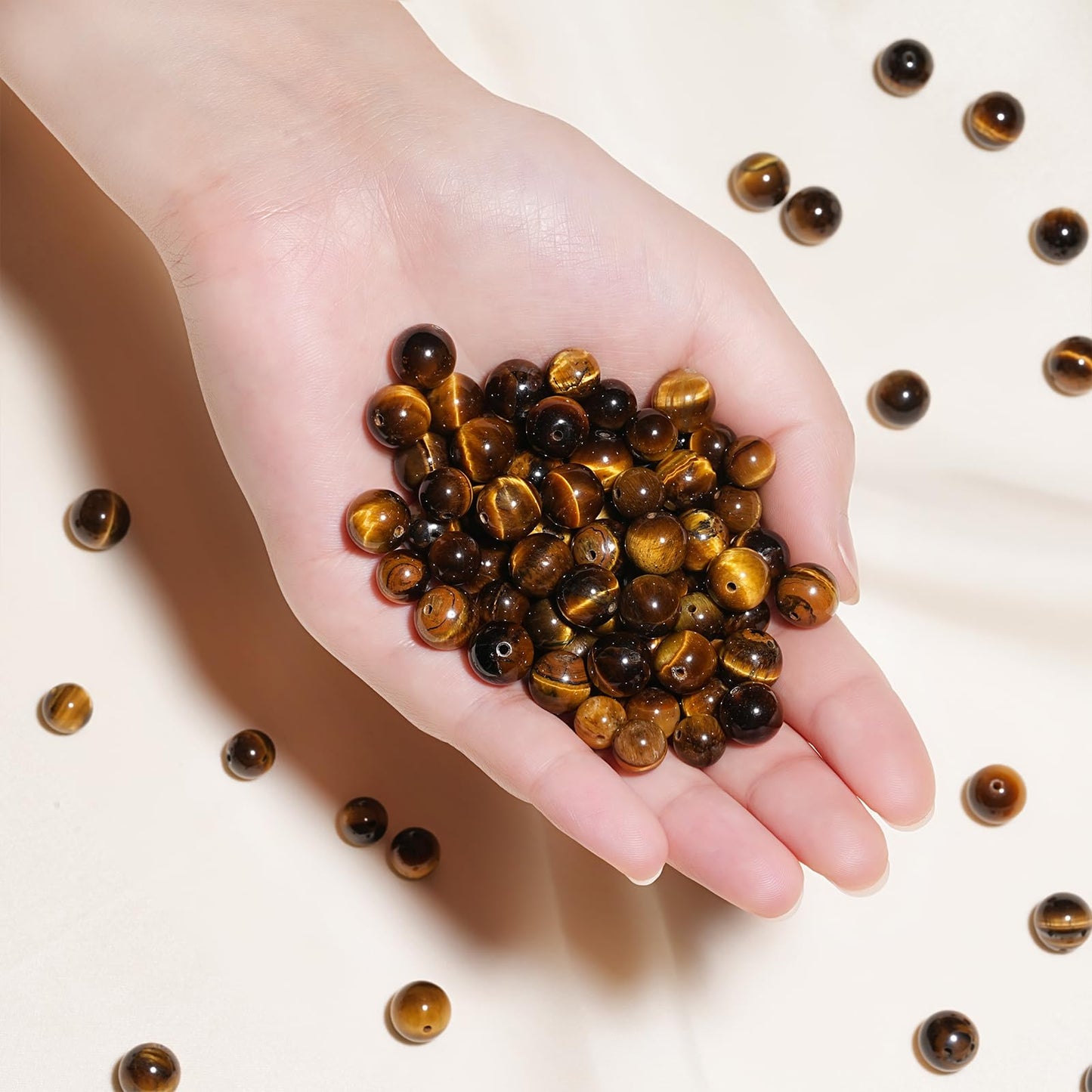 10mm Natural Yellow Tiger Eye Gemstone Beads Polished Round Smooth Stone Beads for Bracelets Jewelry Making 15inch Loose Beads