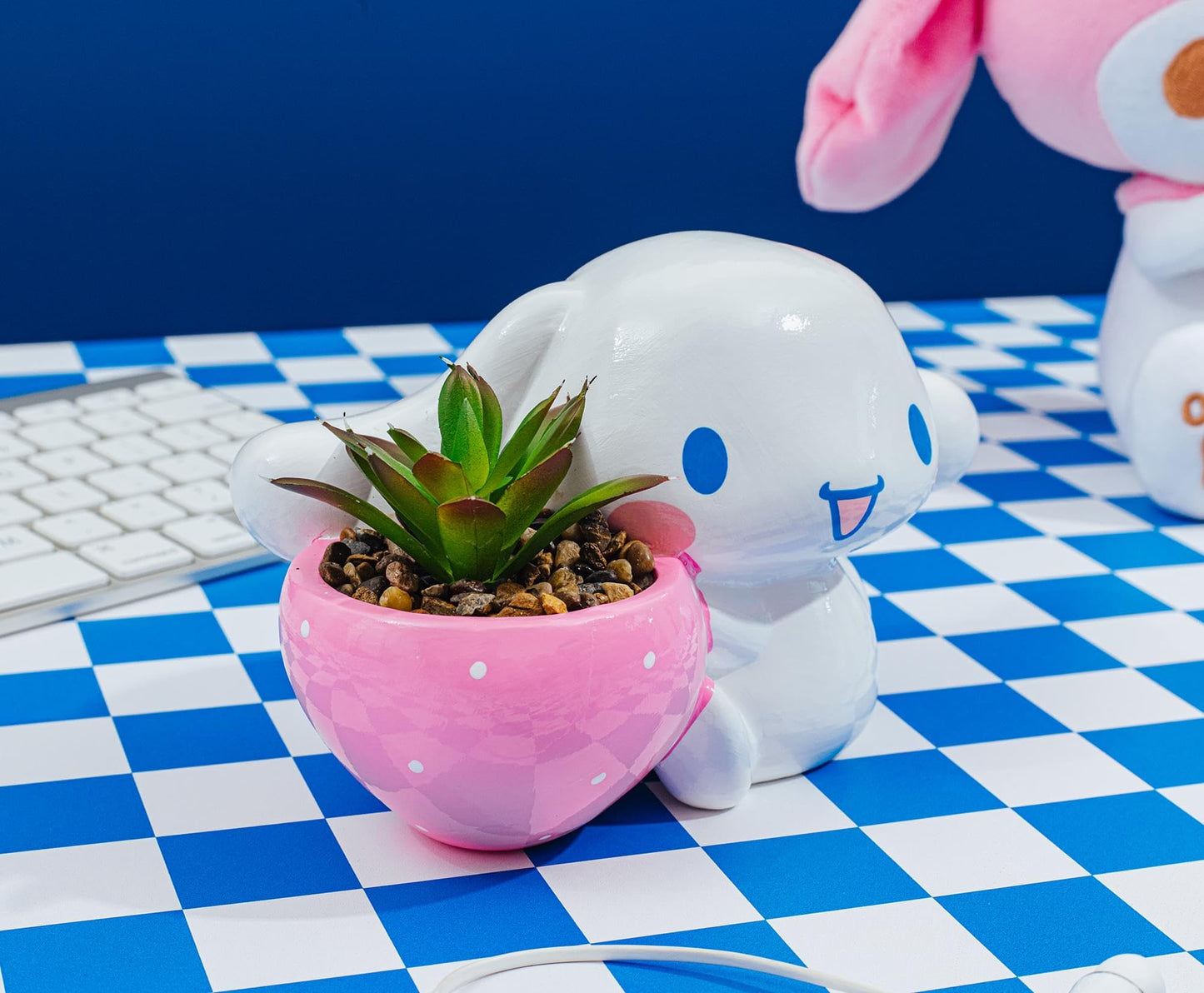 Silver Buffalo Sanrio Cinnamoroll Strawberry 4-Inch Sculpted Ceramic Mini Planter with Artificial Succulent