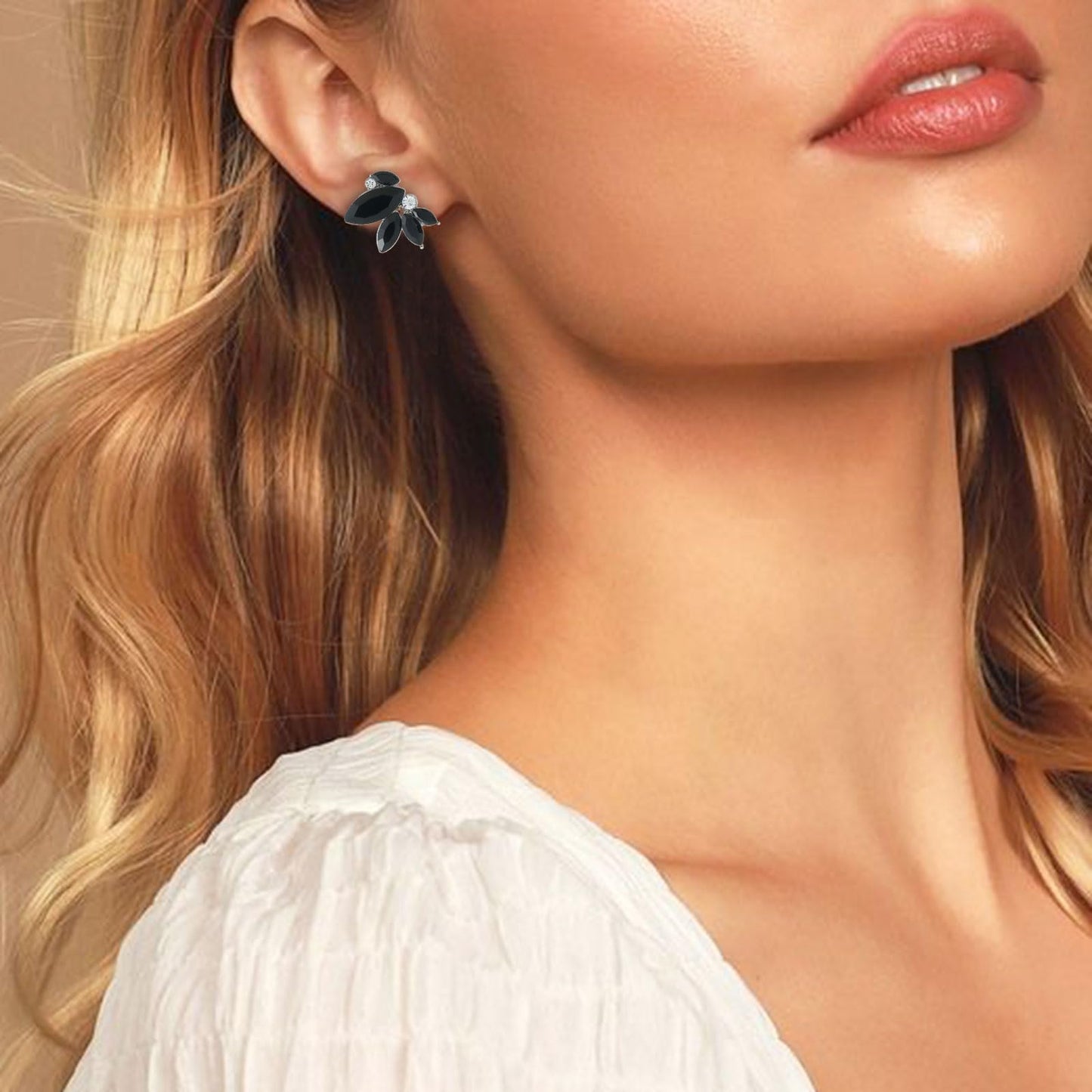 Black Rhinestone Drop Earring Sparkly Wedding Earrings for Women Prom Party Faux Crystal Stud Earrings Silver-Tone