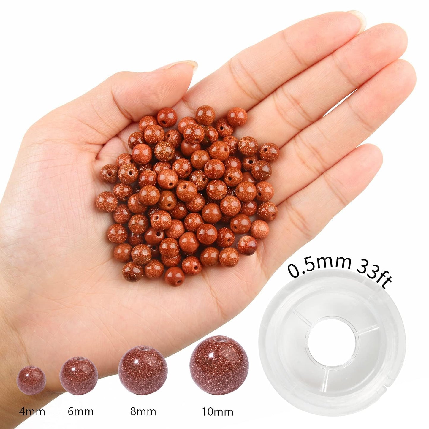 NITOPUPU 100Pcs 8mm Smooth Gold Sandstone Beads Round Loose Gemstone Stone Beads for Jewerly Making with Crystal Stretch Cord