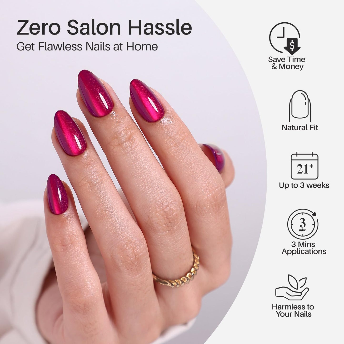 Burgundy Press on Nails Short - SHANGMENG Soft Gel Cat Eye Press on Nails Almond for Women Gift, Glossy Glue on Nails in 16 Sizes - 32 Reusable Fake Nails Kit with Glue, Noir Berry