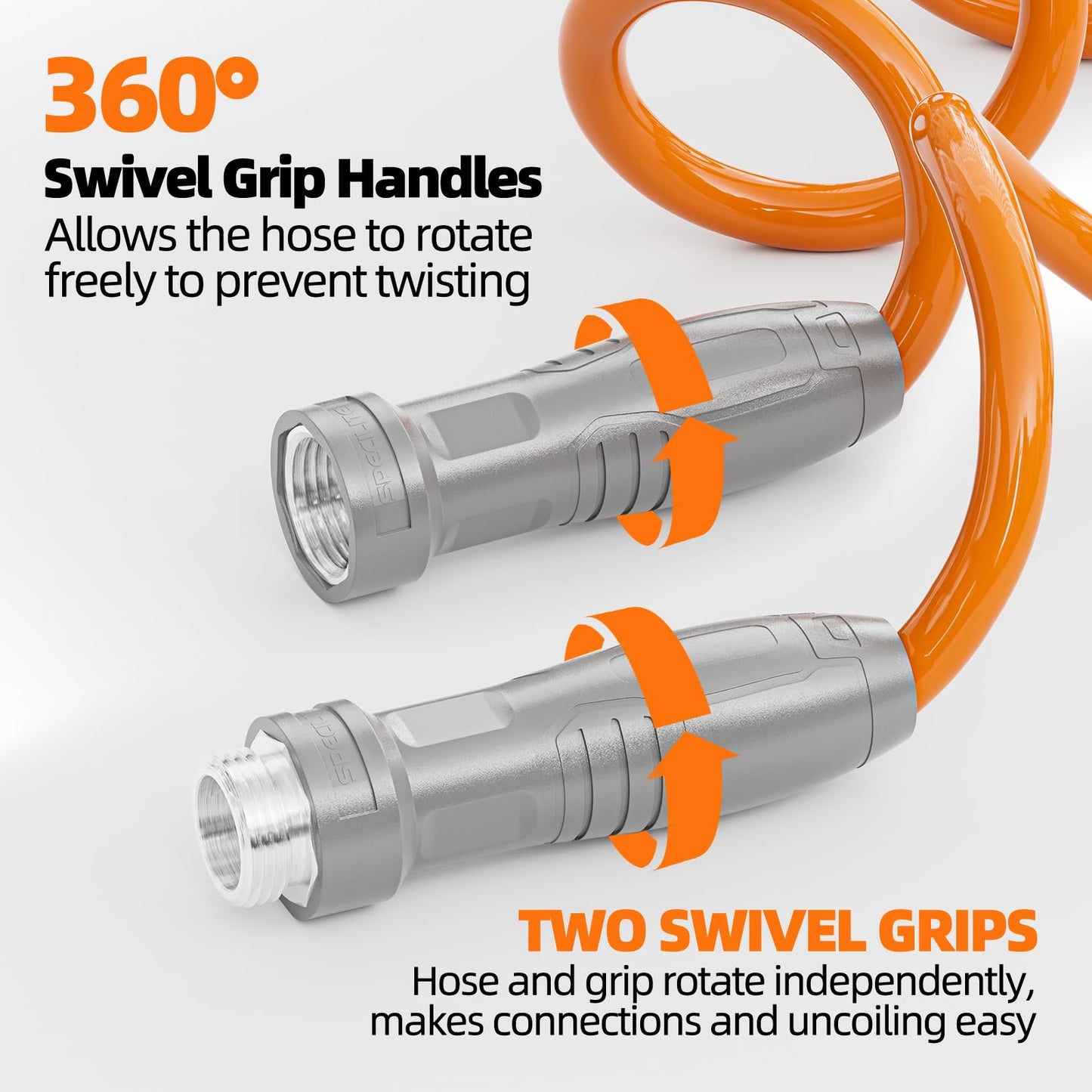 SPECILITE 3/8” Lightweight Coil Garden Hose 50 FT, EVA Retractable Curly Water Pipe with 6-Pattern Spray Nozzle for Boat, Greenhouse, Yard, Patio (Orange)