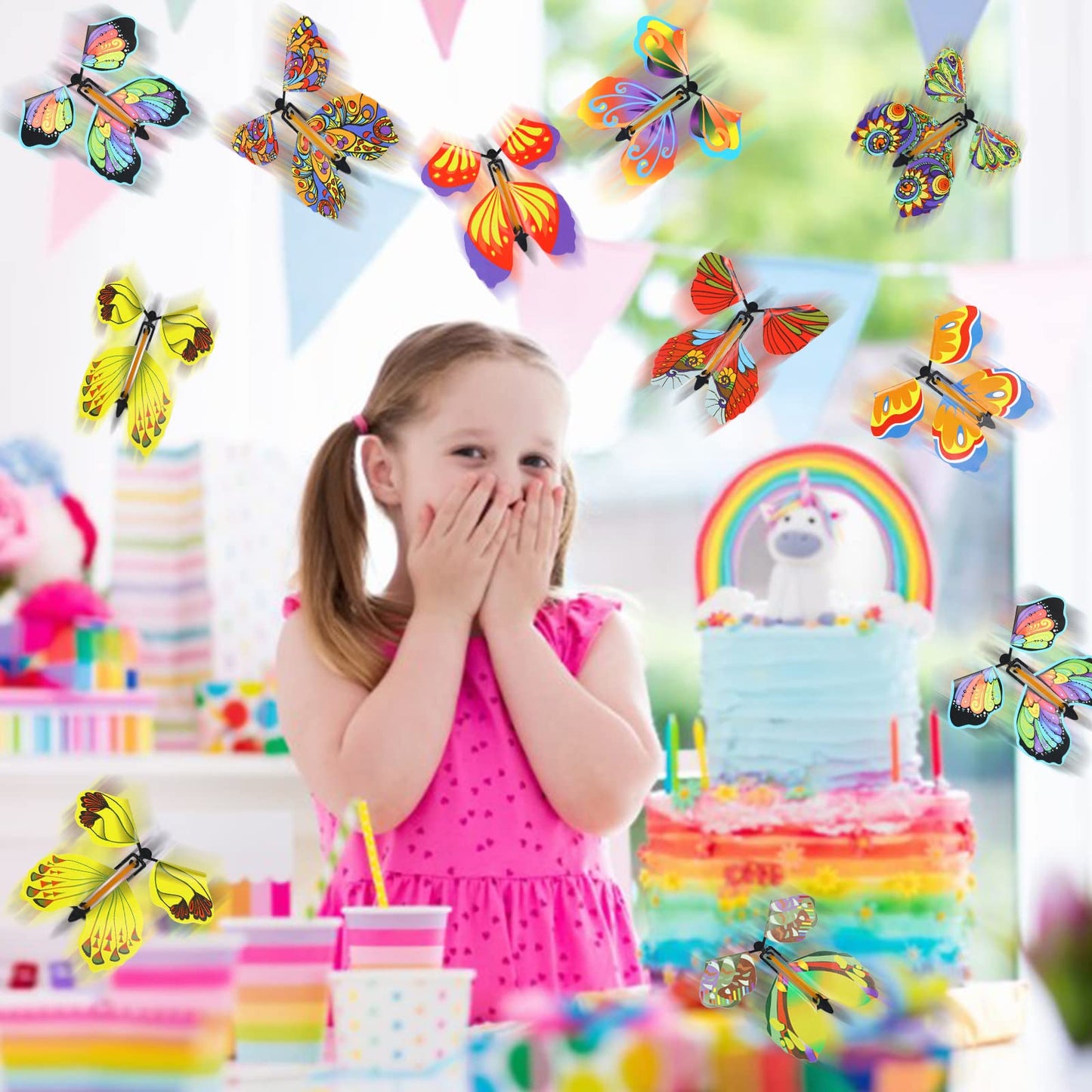 LOMIMOS 20PCS Flying Butterfly, Magic Wind Up Butterfly Toy Gift for Kids Surprise Explosion Box Wedding Birthday Party Book Greeting Card(20 Styles)